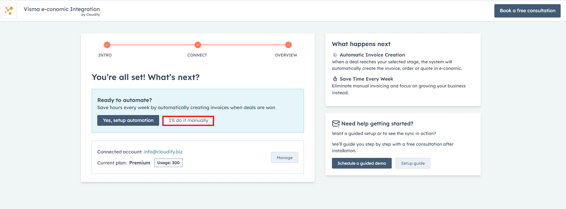 Select I'll do it manually to skip automation and go to the Cloudify Dashboard