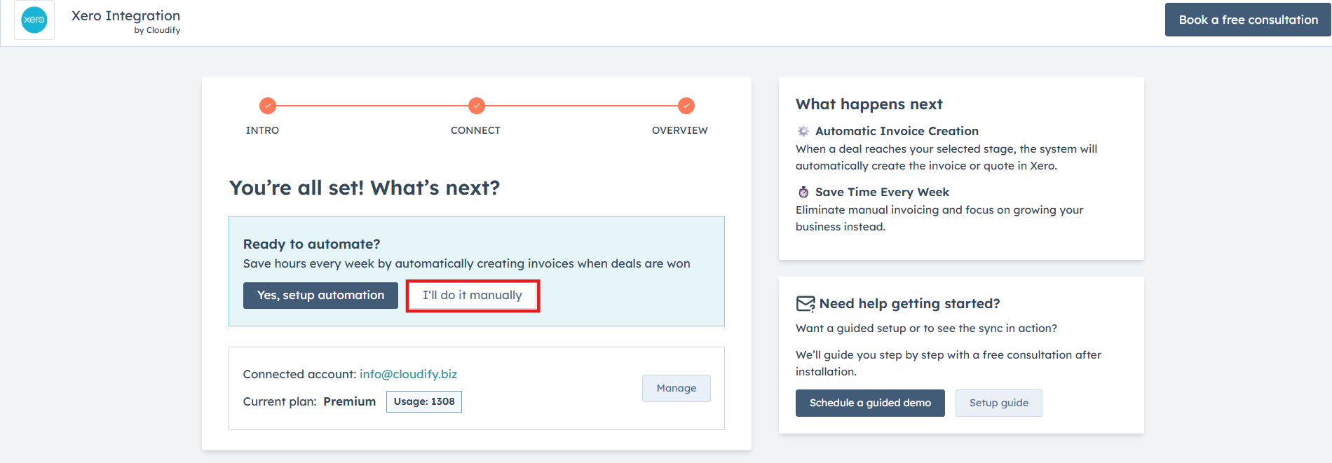 Select I'll do it manually to skip automation and go to the Cloudify Dashboard
