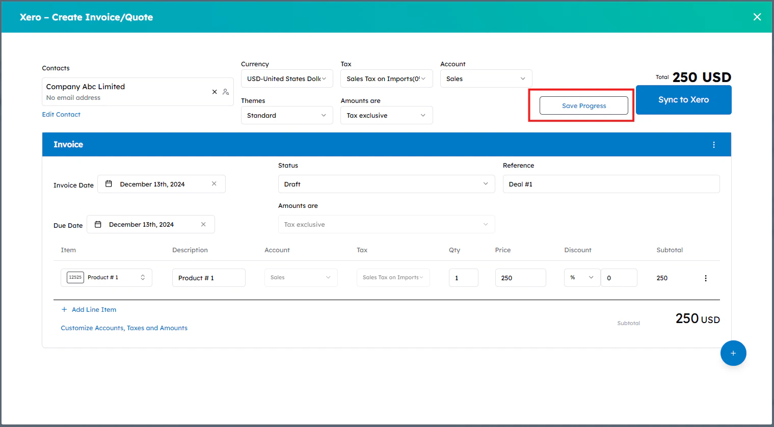 Select Sync to synchronize the record