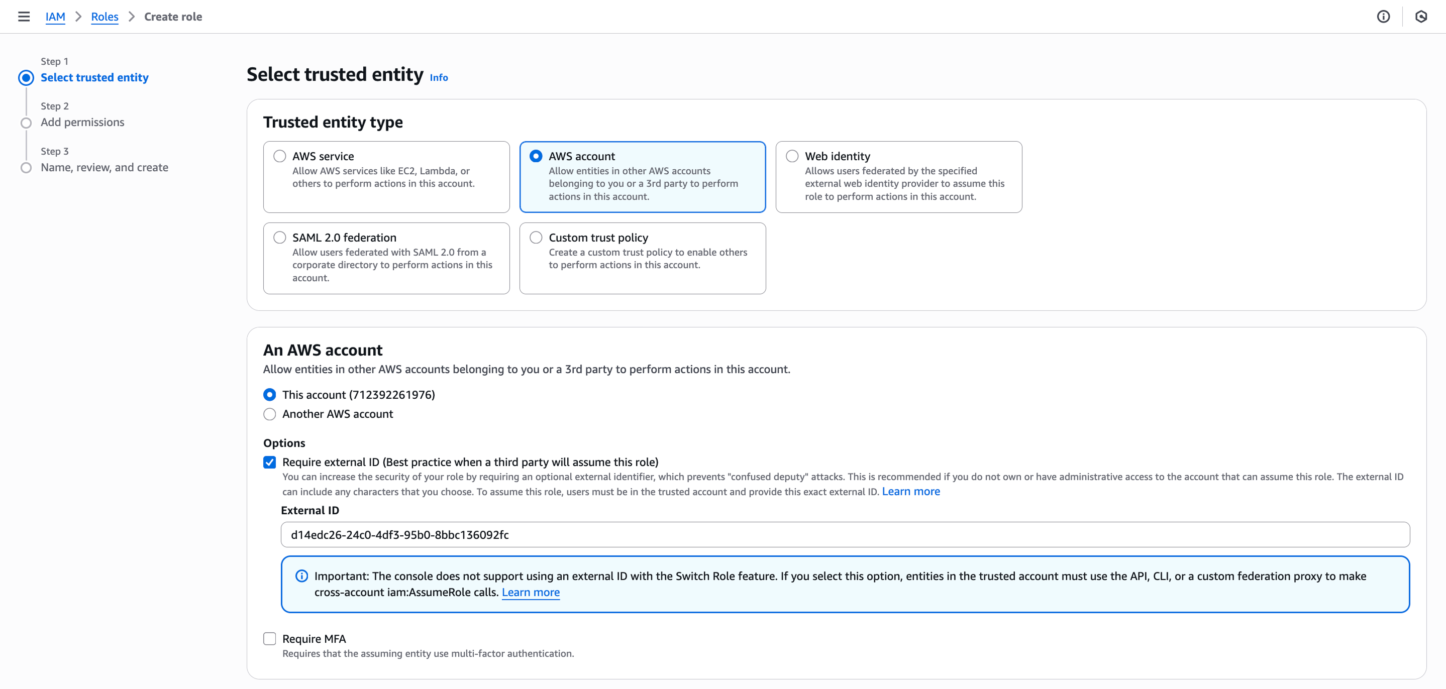 aws console External ID