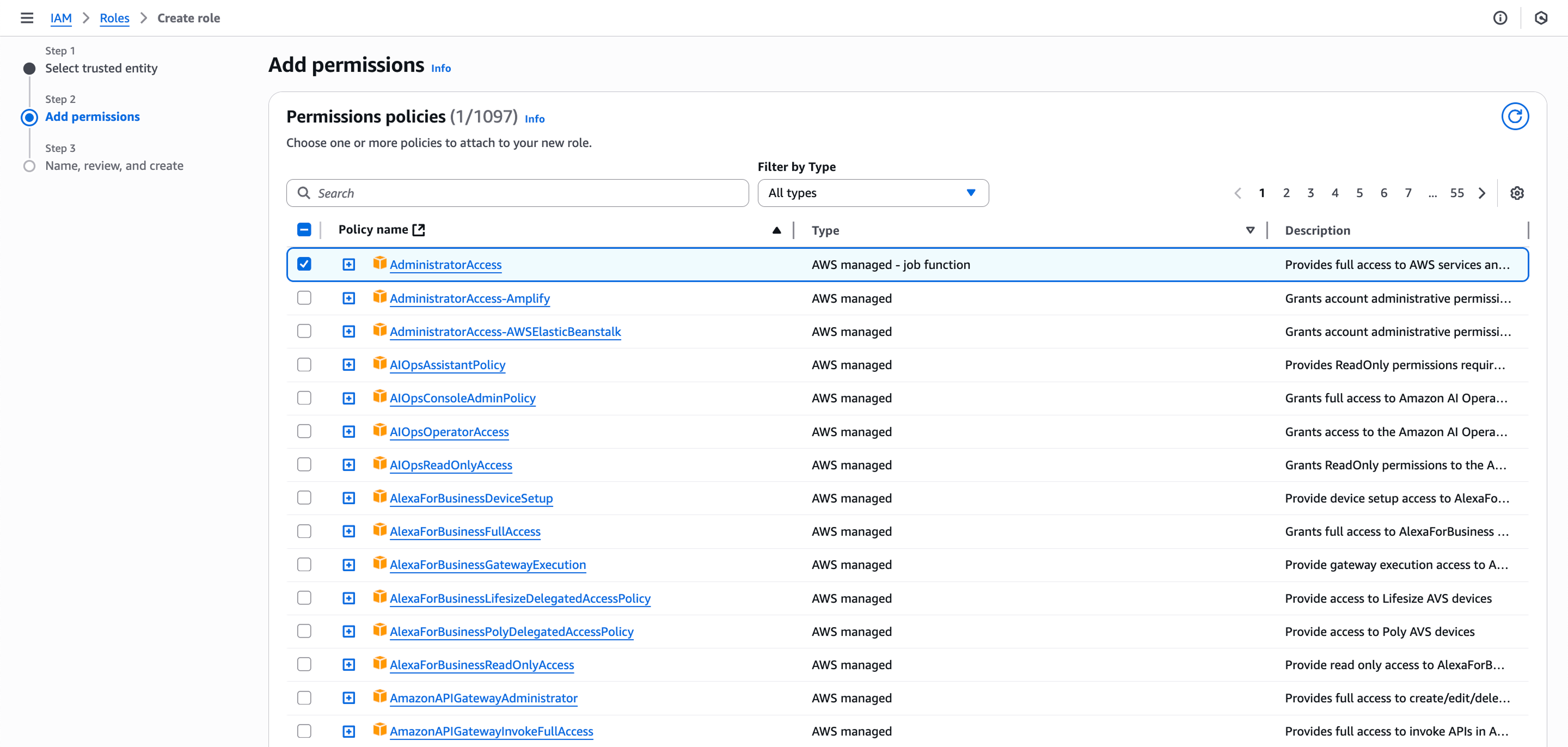aws console permission
