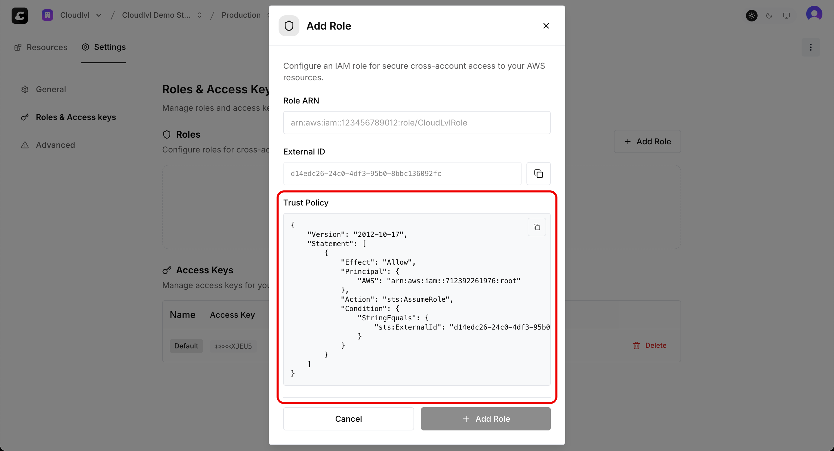 Cloudlvl create role modal
