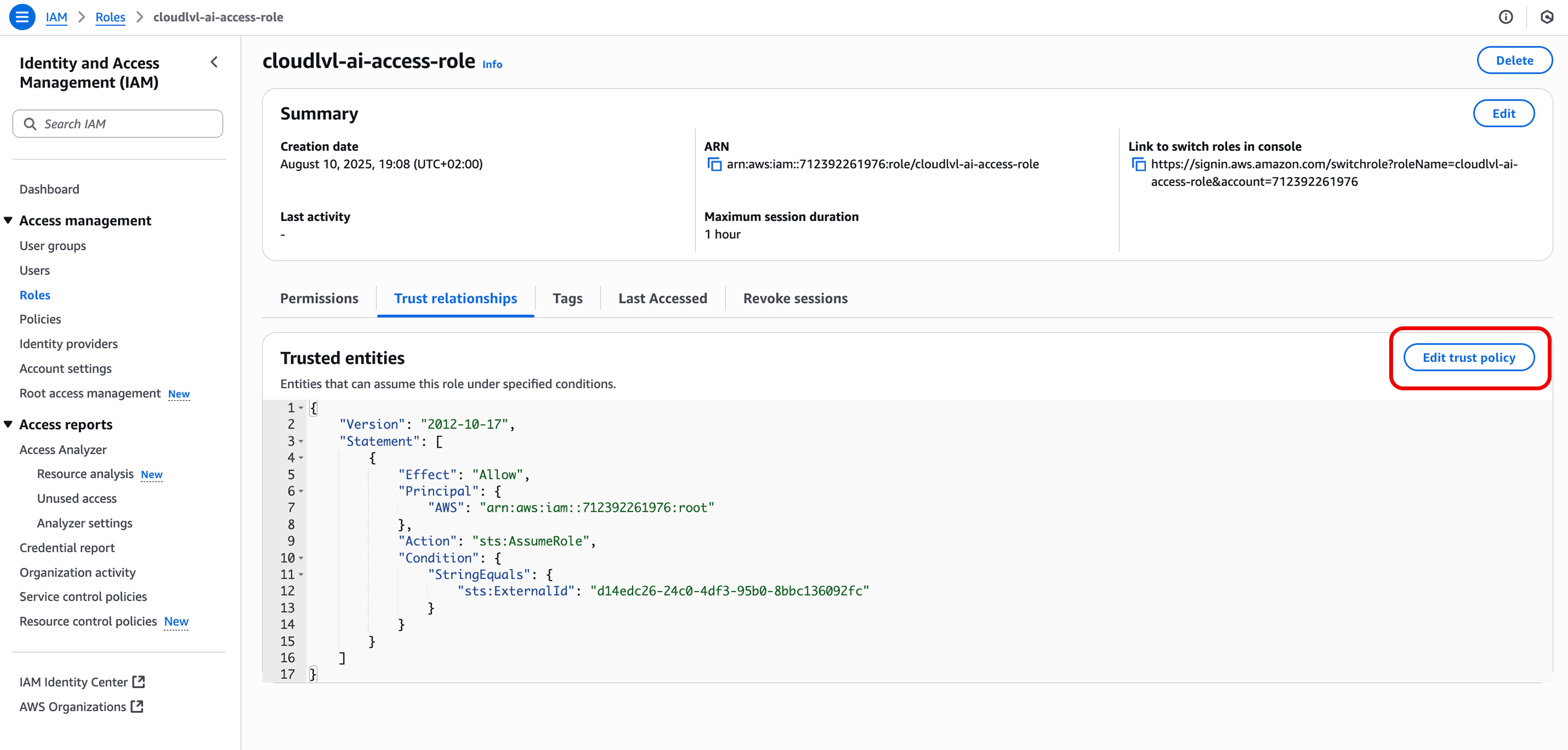 AWS Console edit trust policy