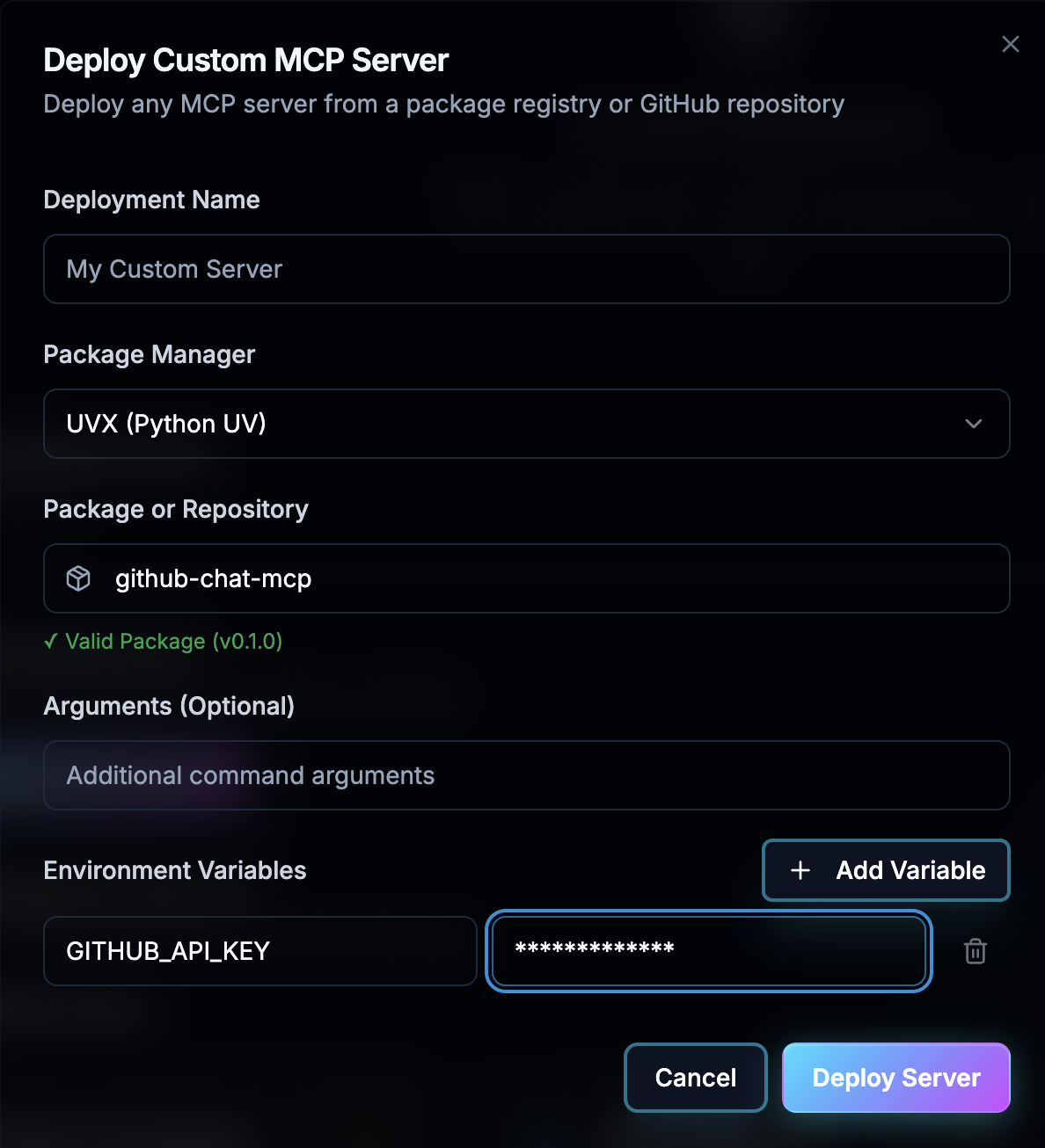 Package input field showing smart detection with package icon