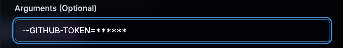 Arguments field showing example arguments