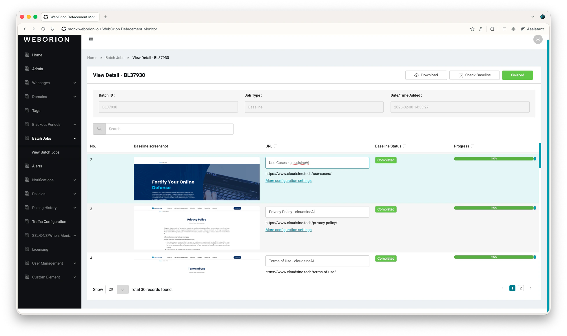 Batch Baseline Webpage List