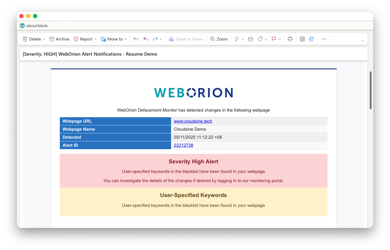User Specified Keyword Email