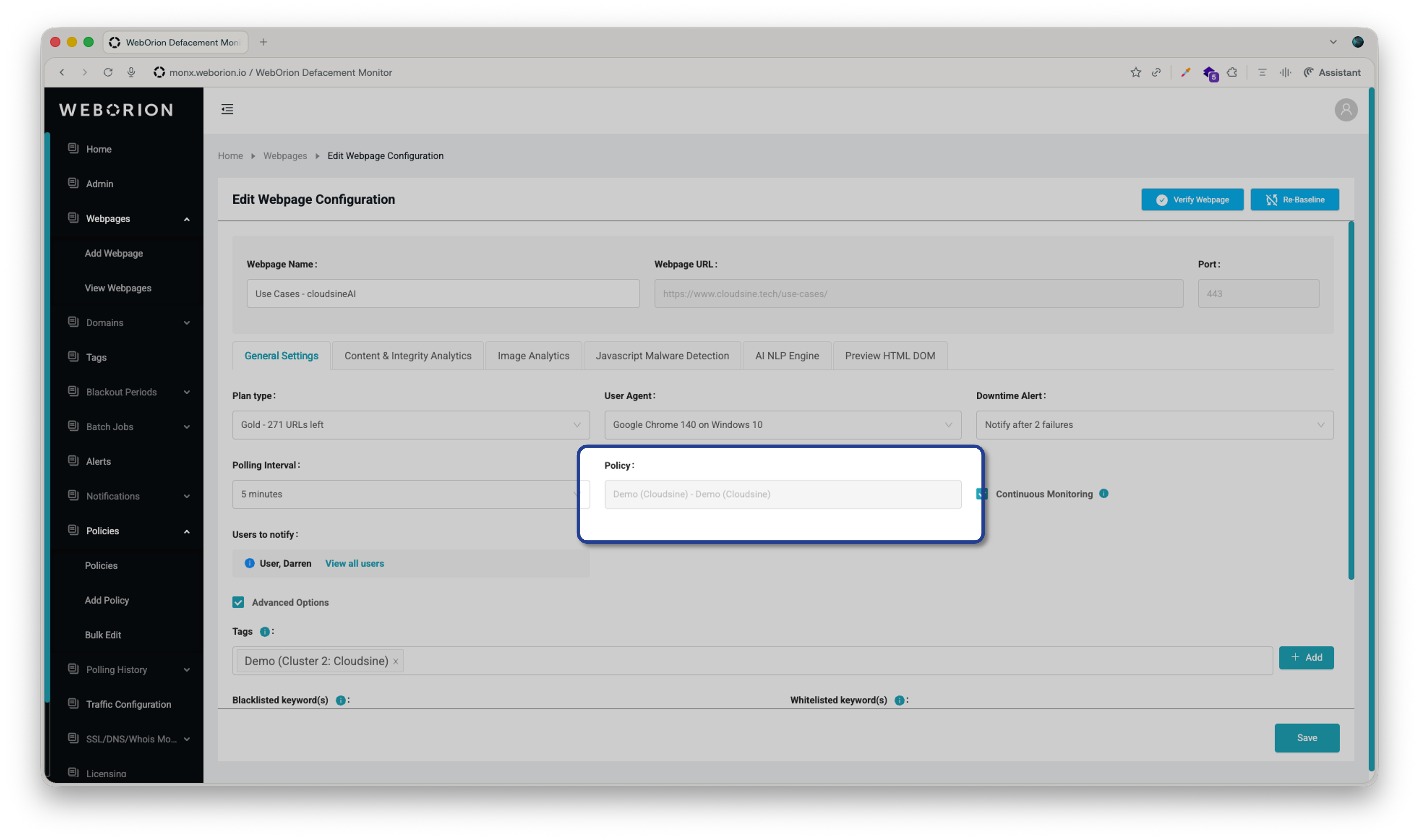 Webpage Config Policy Webpage Config Policy