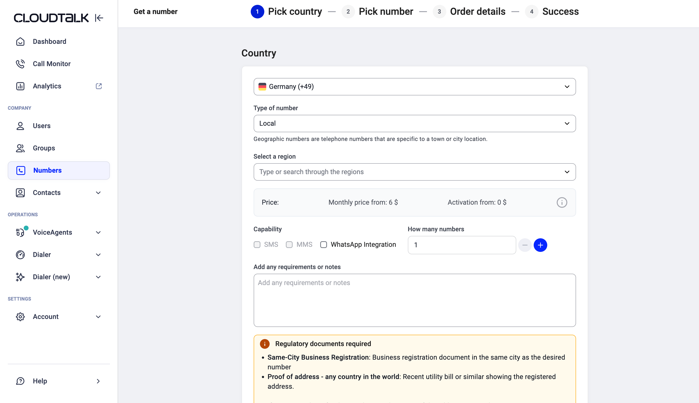 Regulatory documents required for a German local number