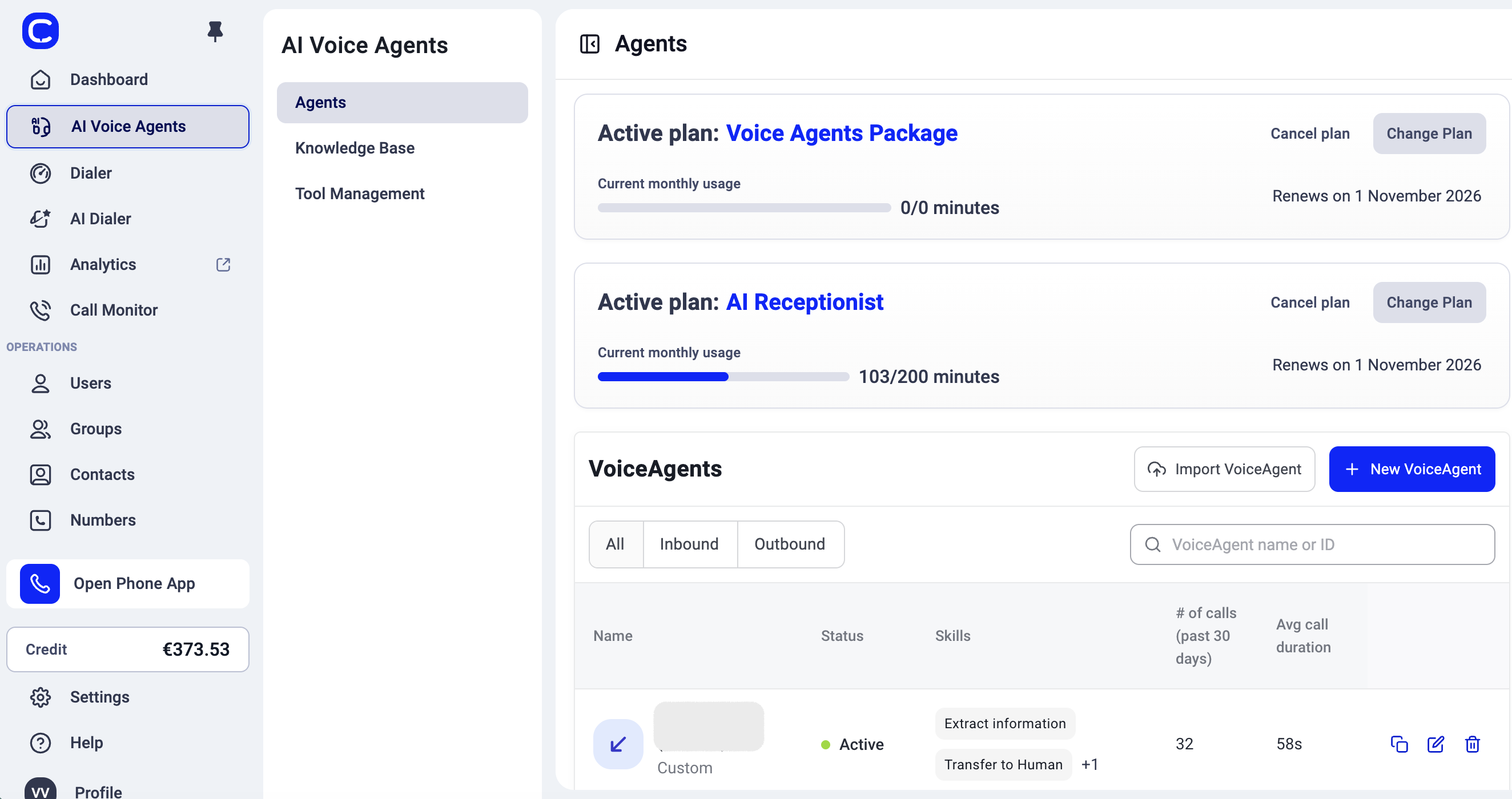 AI Voice Agents with its second column: Agents, Knowledge Base, and Tool Management