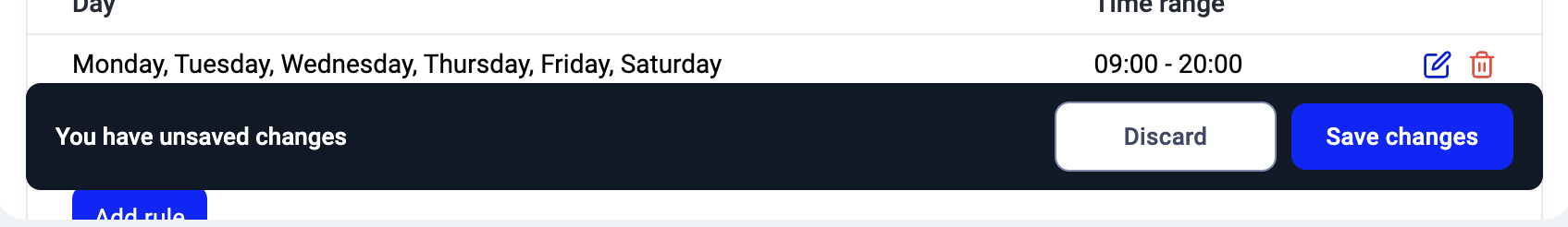The save bar with Discard and Save changes buttons