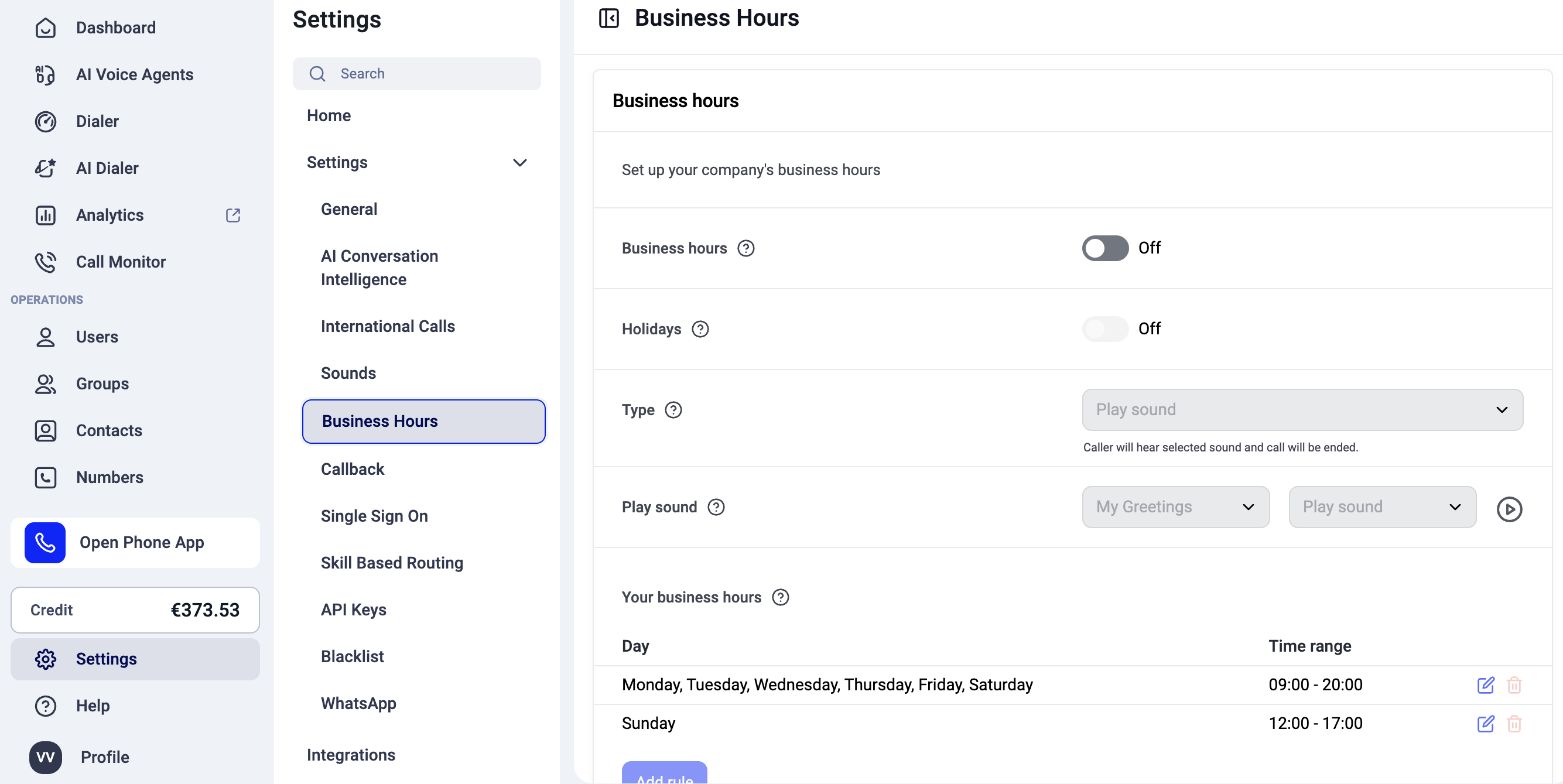 Company-level Business Hours in Settings, with the Business Hours toggle