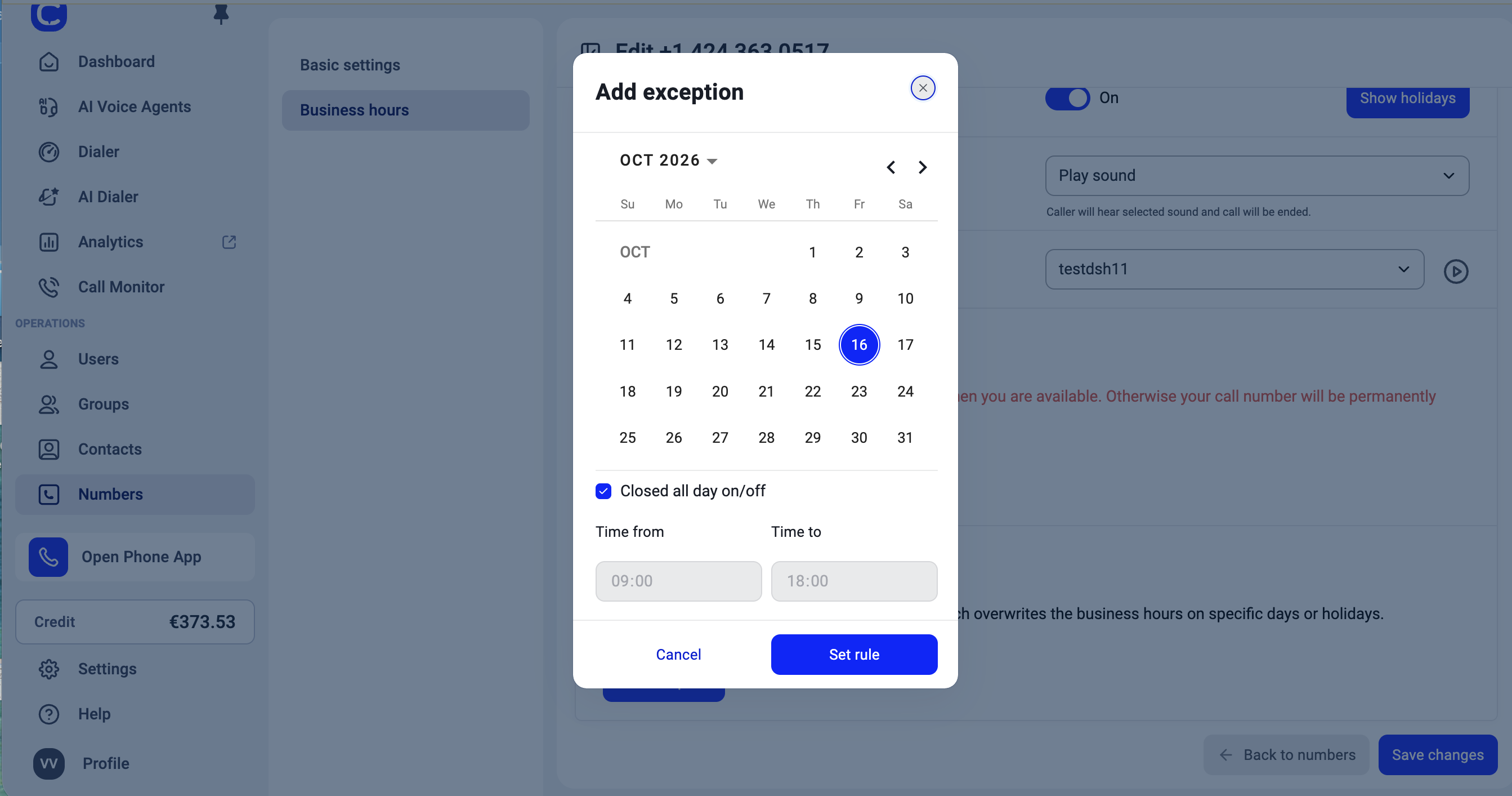 Adding an exception to Business Hours