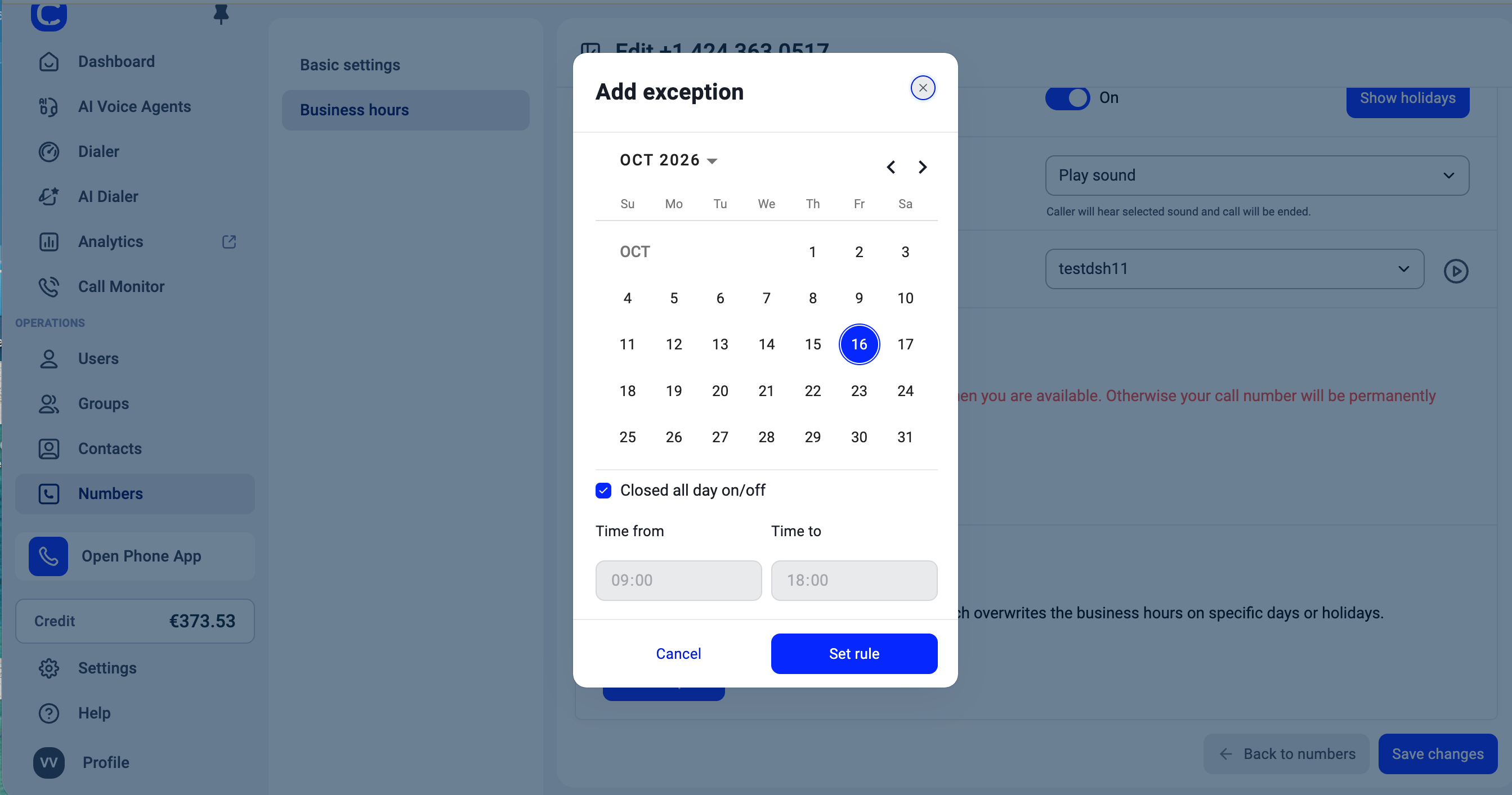 Adding an exception to Business Hours