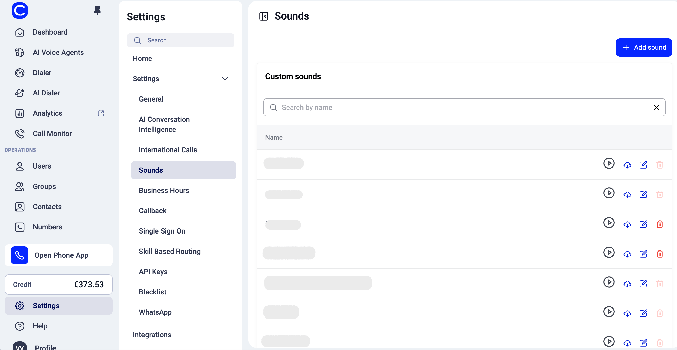 The Sounds page in Settings