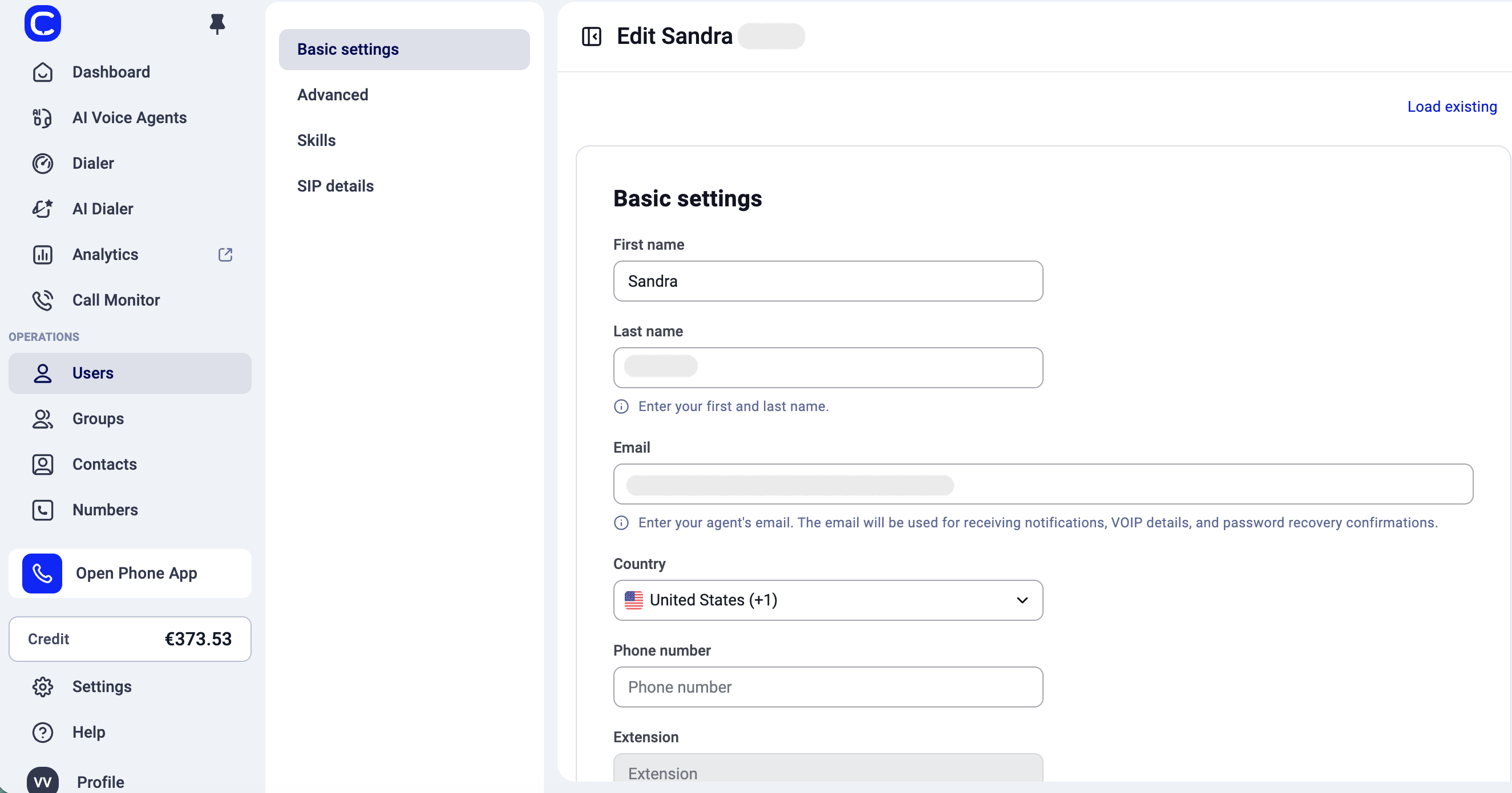 The Email field in a user's Basic settings