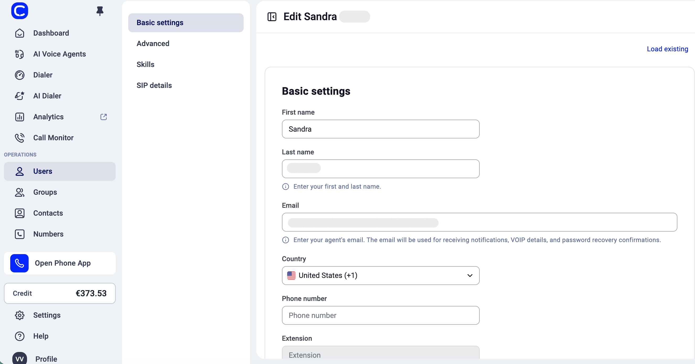 The Email field in a user's Basic settings