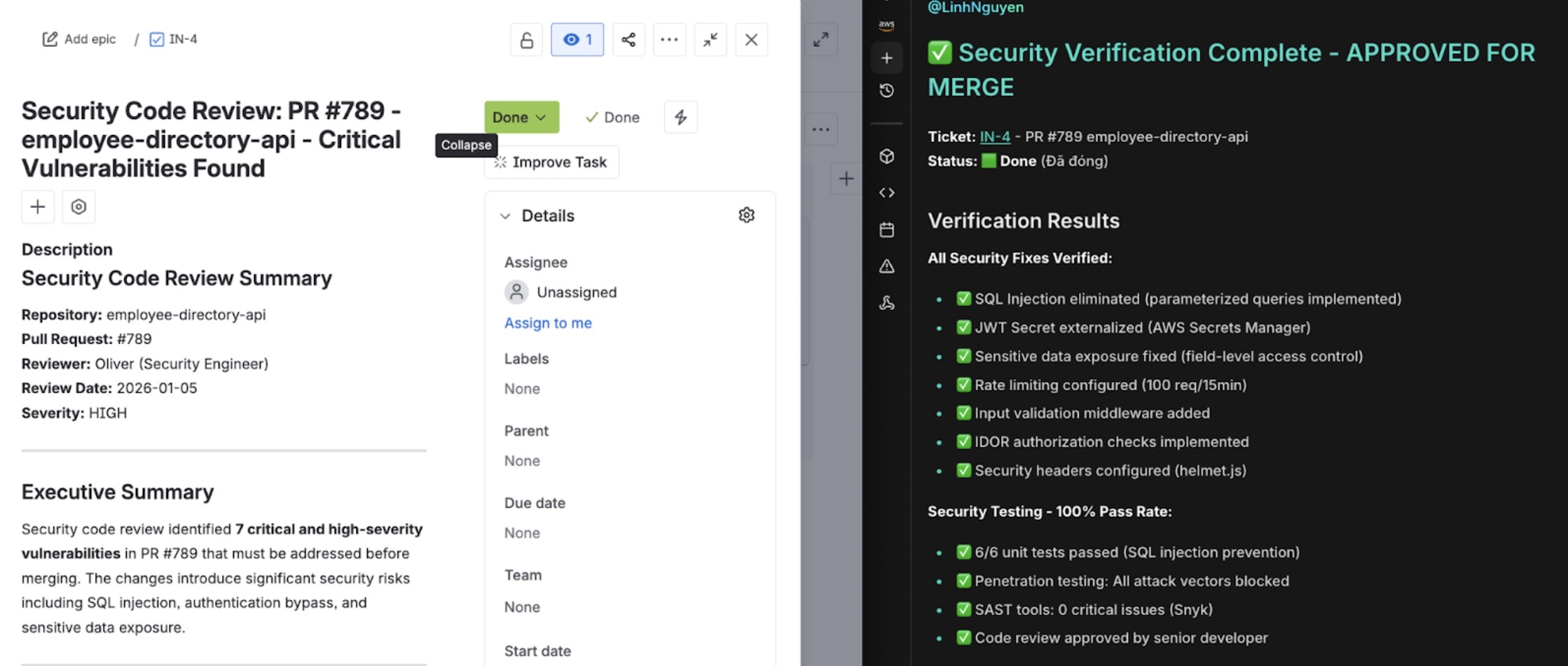Fix verification and security approval for pull request merge