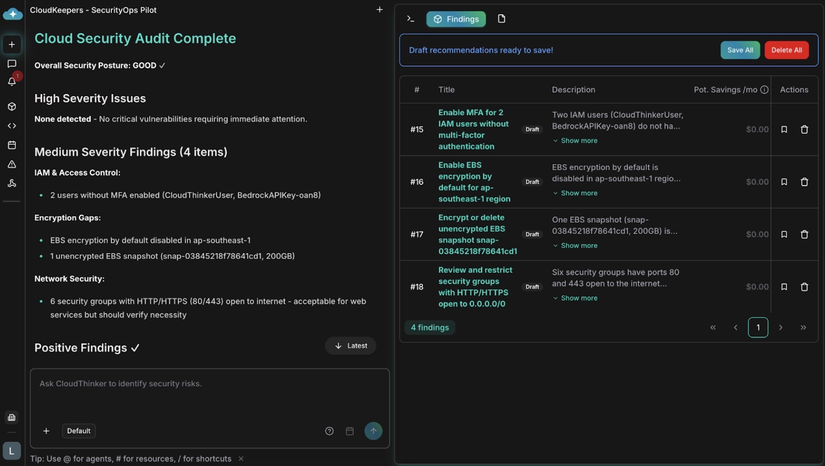 Security audit recommendations with remediation steps