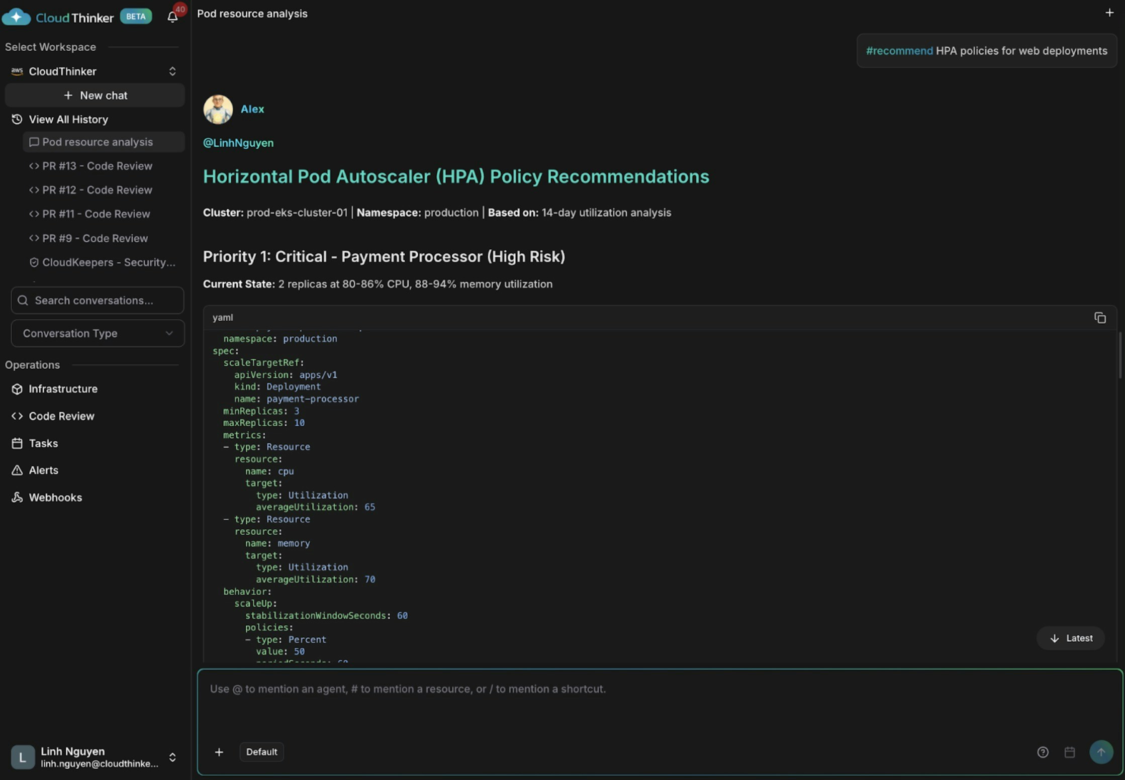 HPA policy recommendations for web deployment auto-scaling configuration