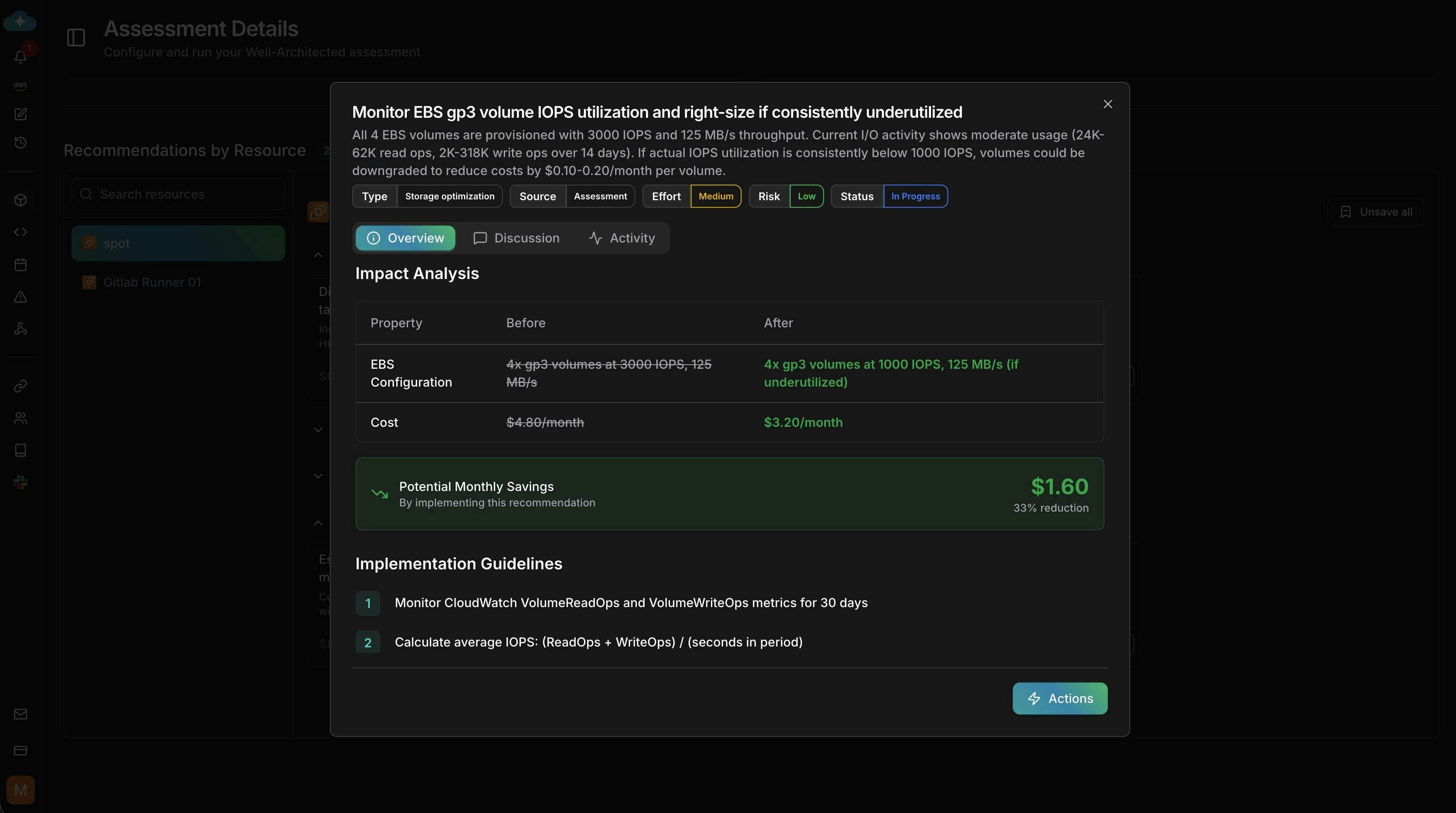 Recommendation detail with impact analysis and implementation guidelines