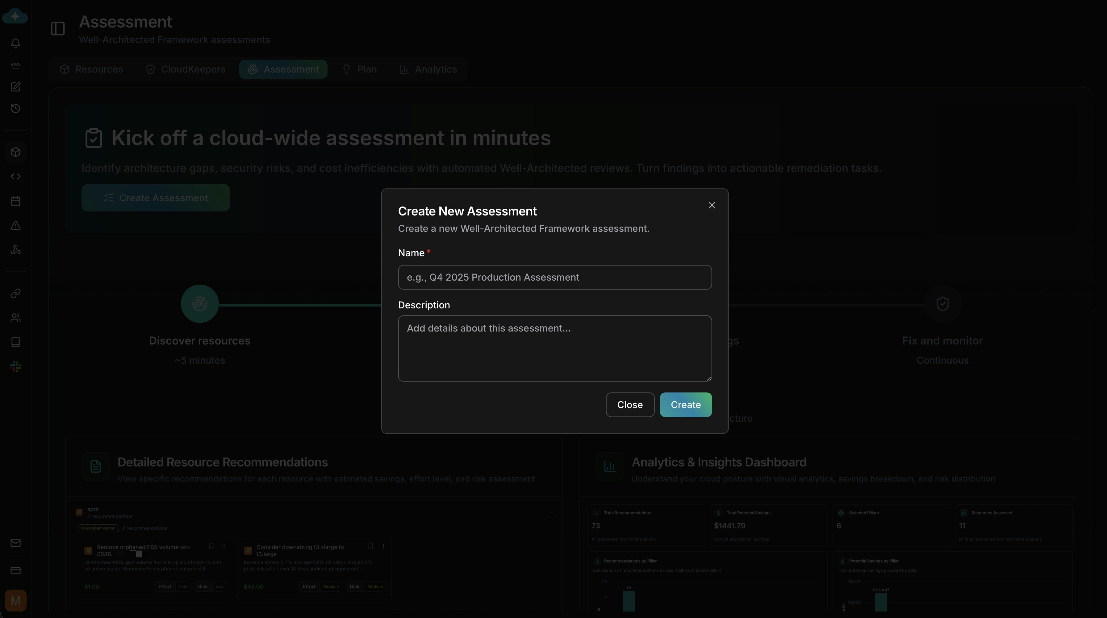 Modal to name and describe a new assessment
