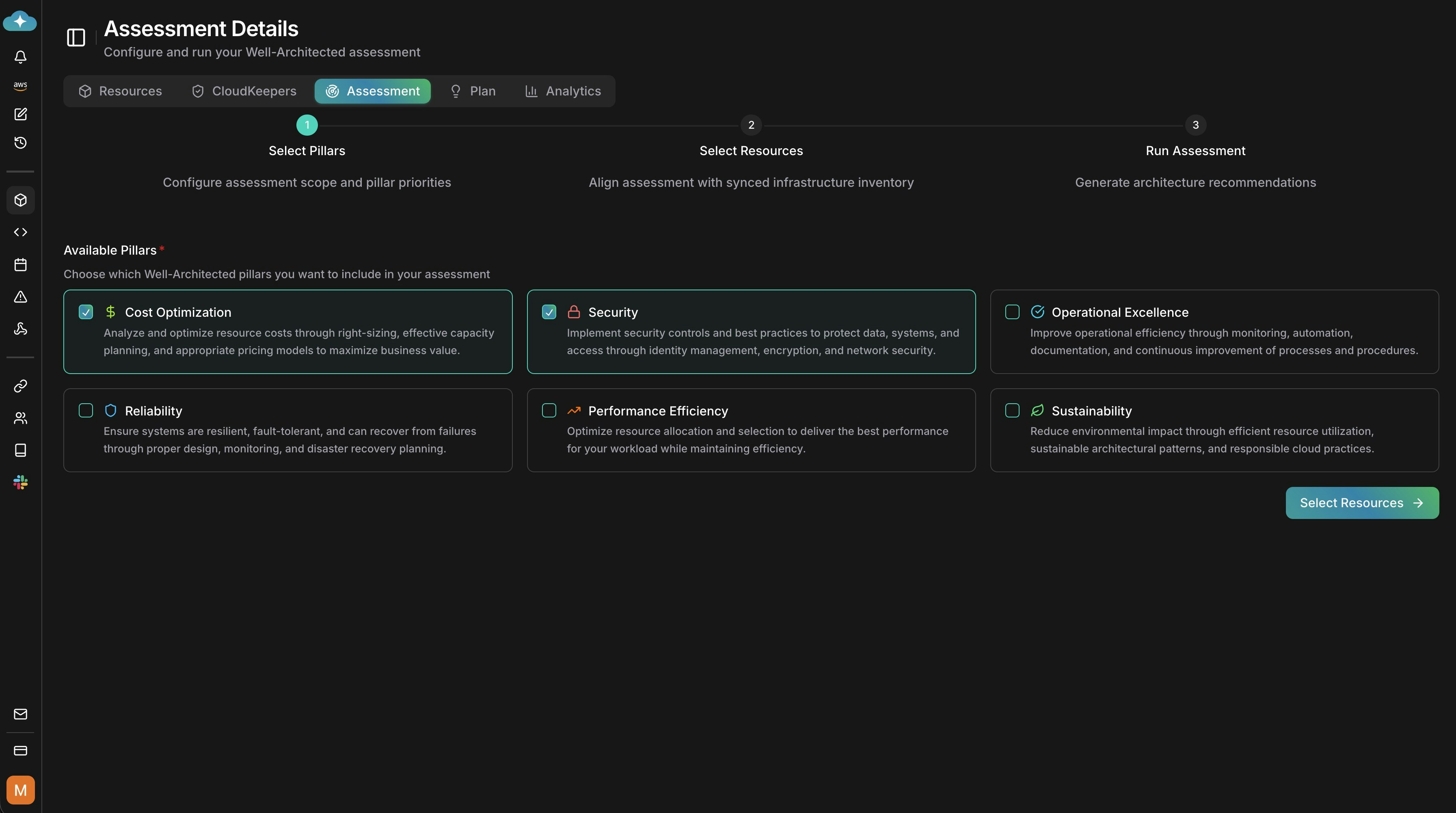 Pillar selection step for the assessment