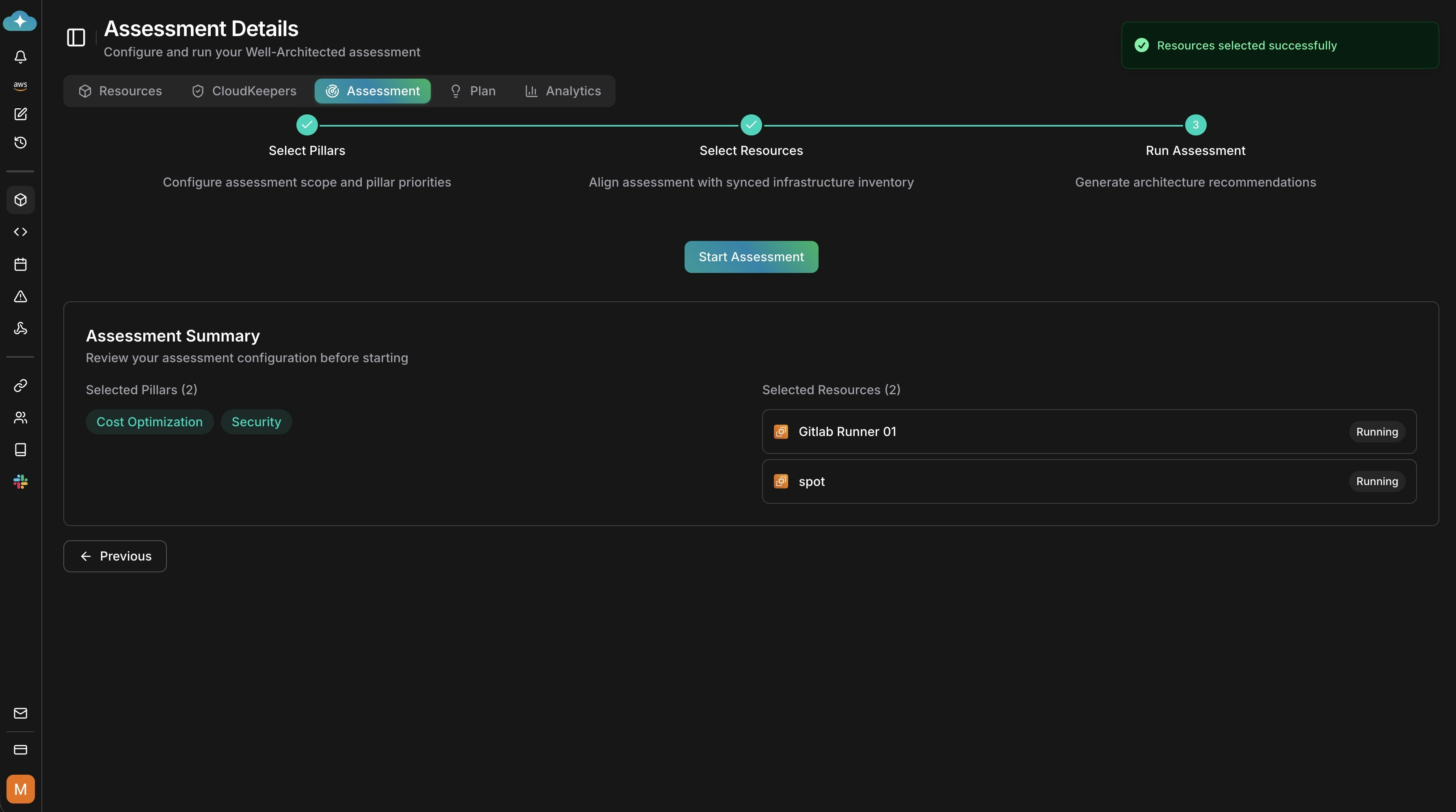 Assessment summary before starting