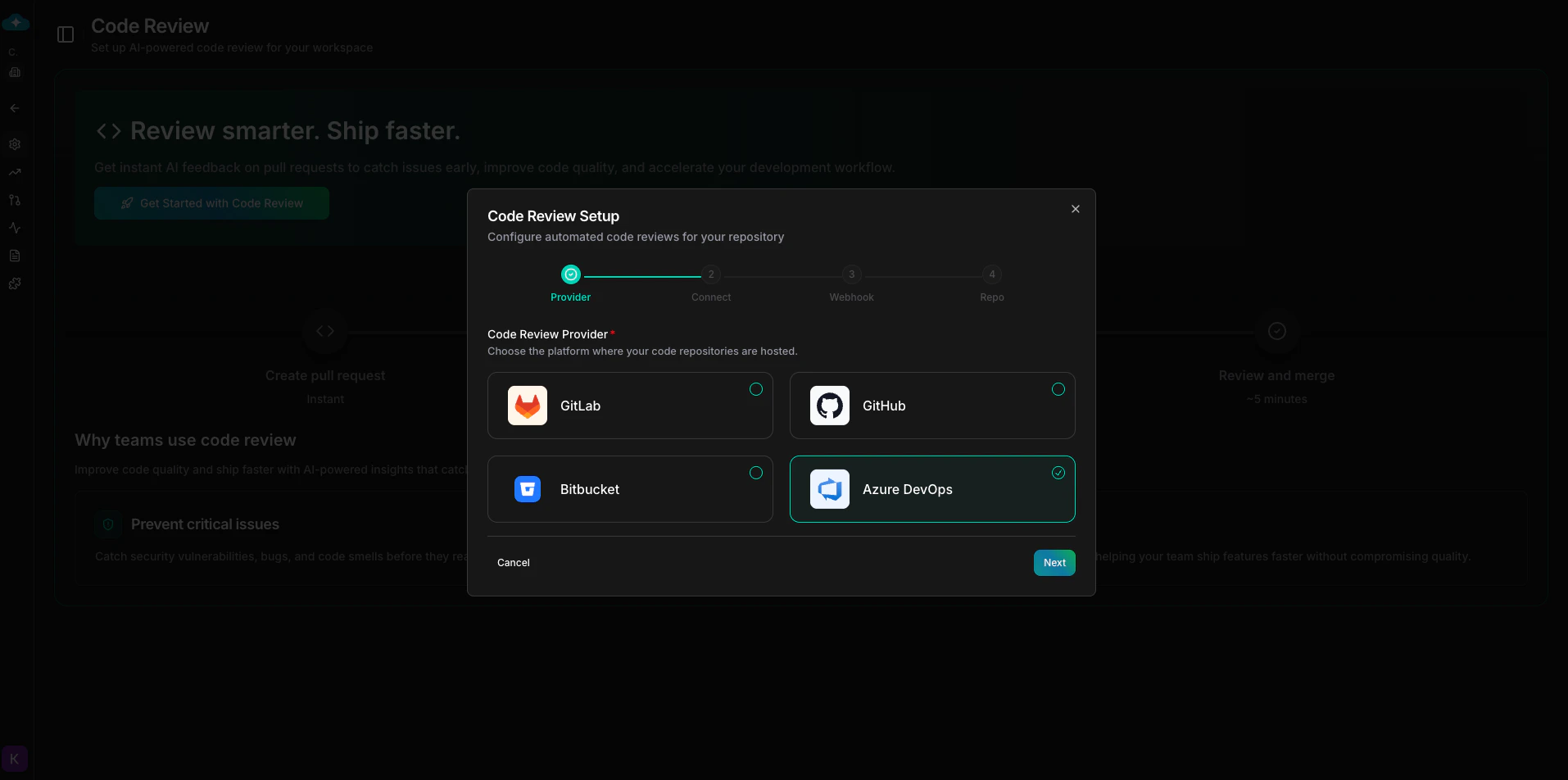 Code Review Setup - Select Provider