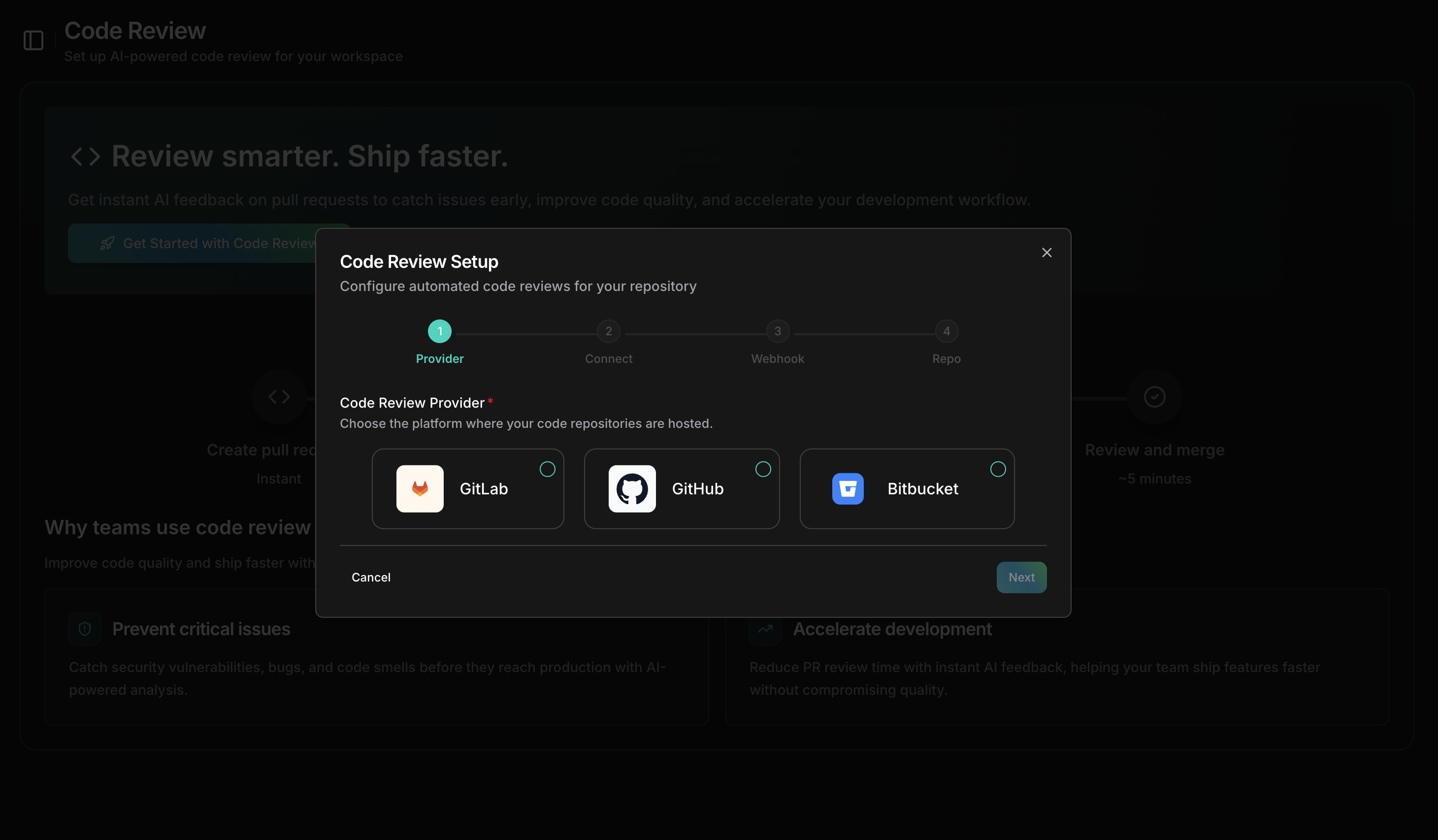 Code Review Setup - Select Provider