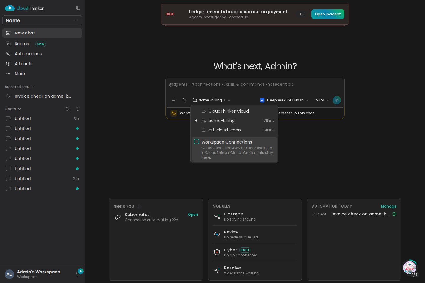 The Run in menu with the CloudThinker managed sandbox switch and its description