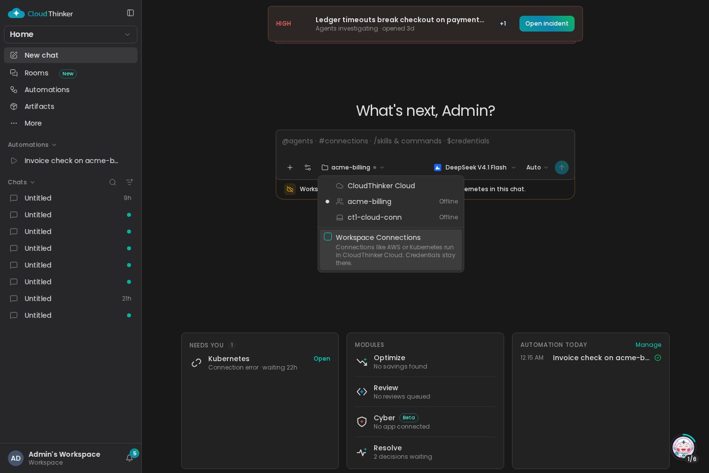 The Run in menu with the CloudThinker managed sandbox switch and its description