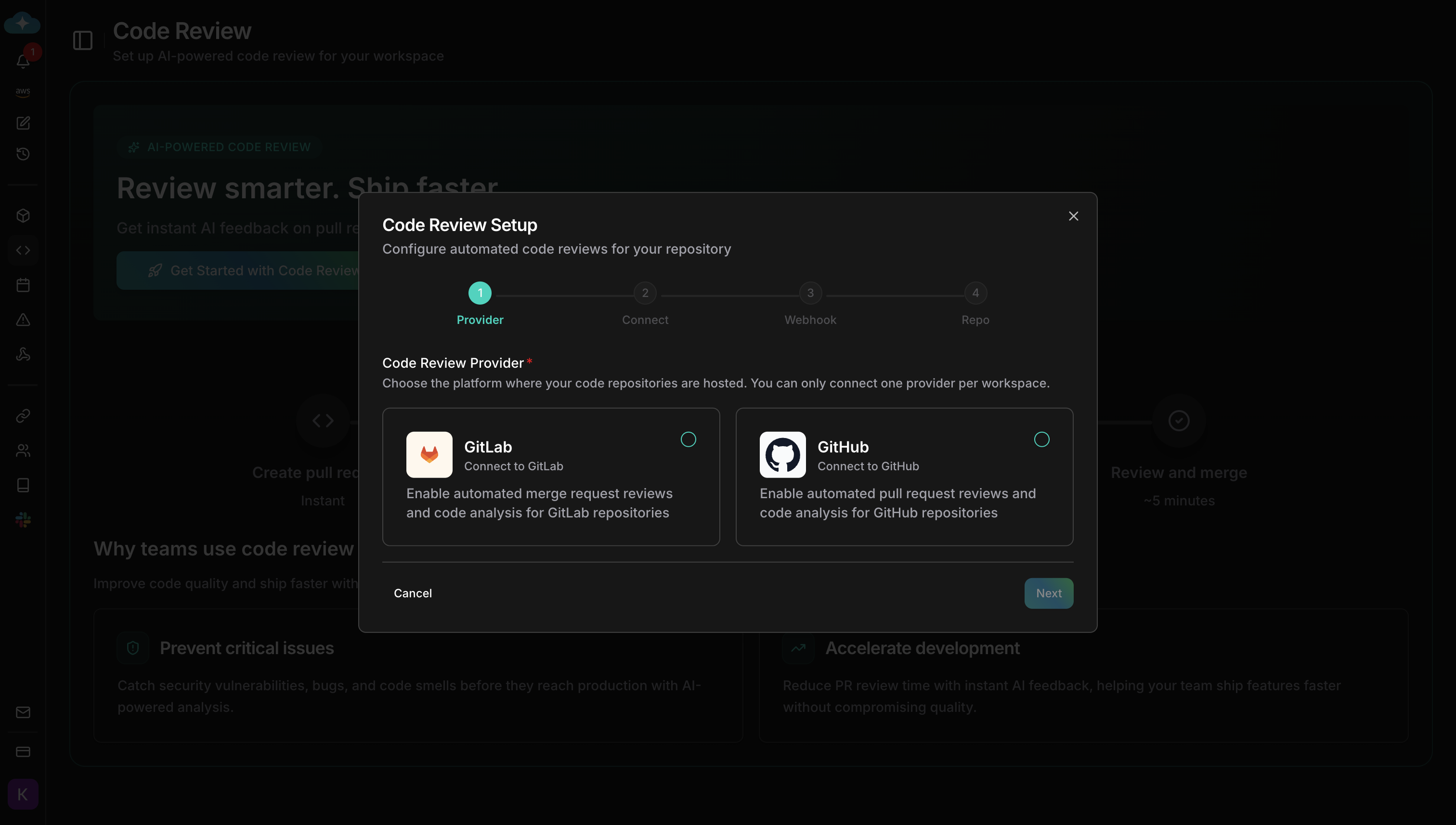 Code Review Setup - Select Provider