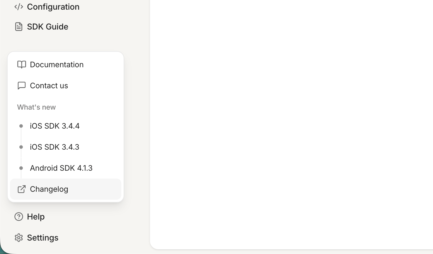 Dashboard Help menu changelog preview