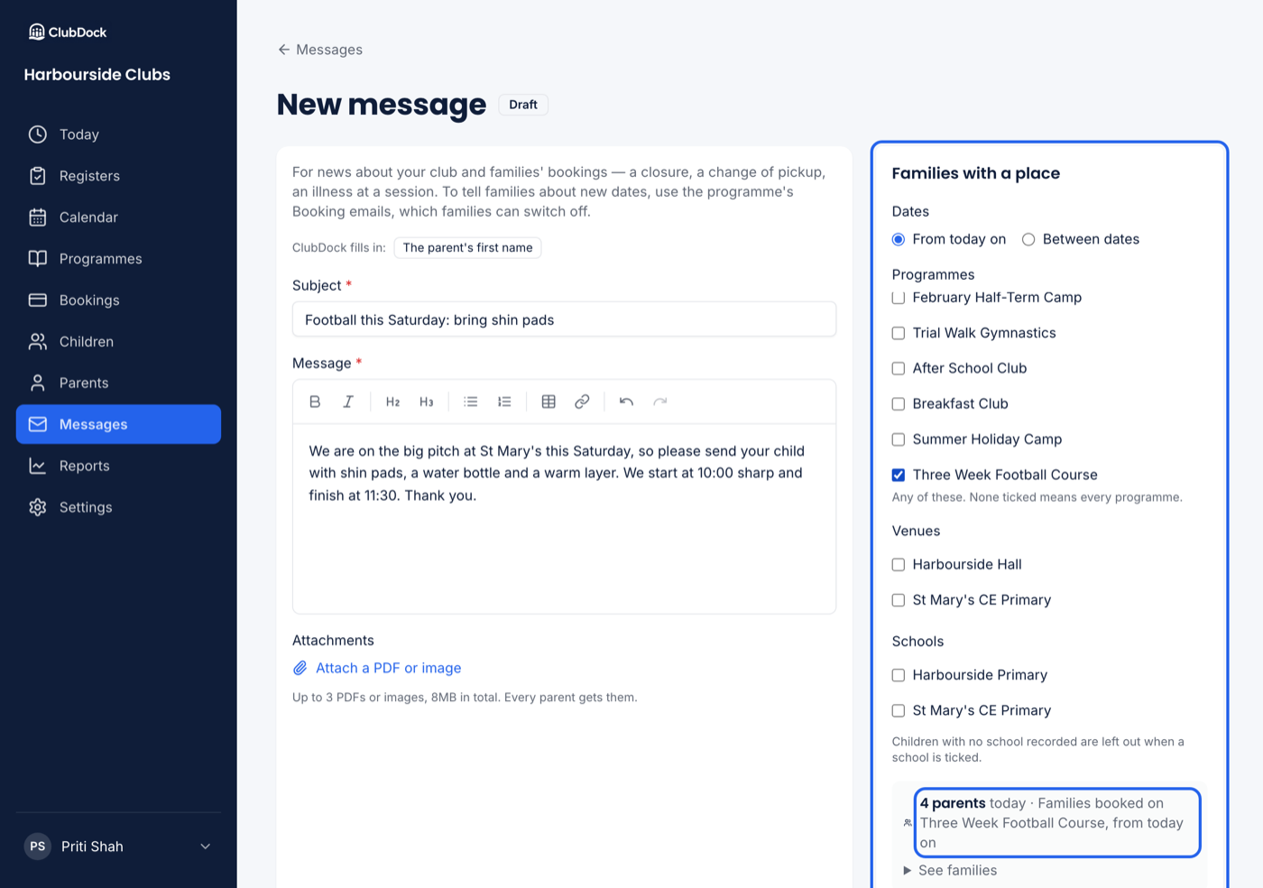 The message composer with the audience and its parent count highlighted
