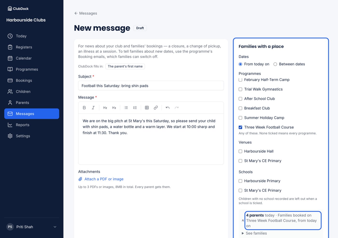 The message composer with the audience and its parent count highlighted