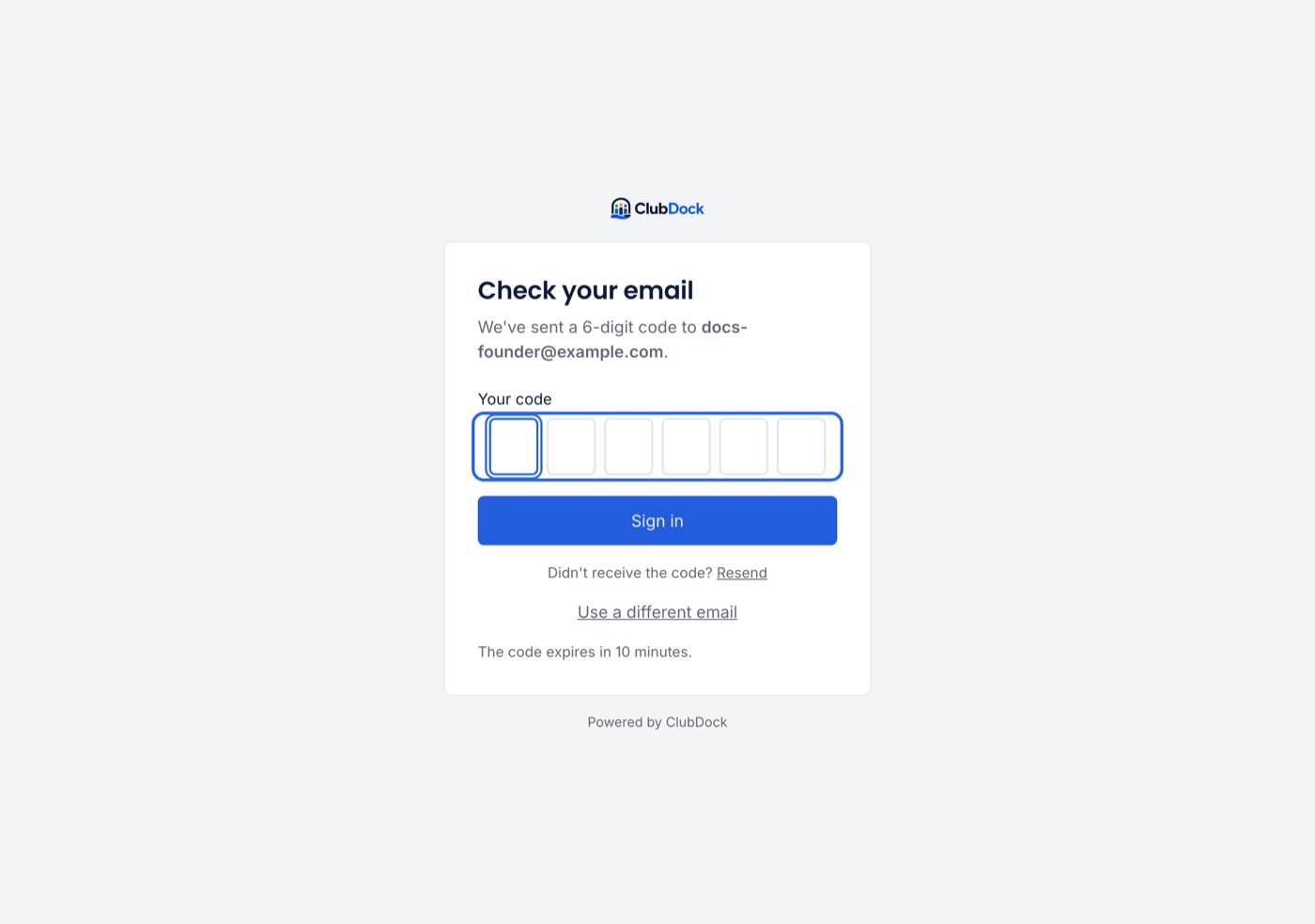 The sign-in page asking for the six-digit code