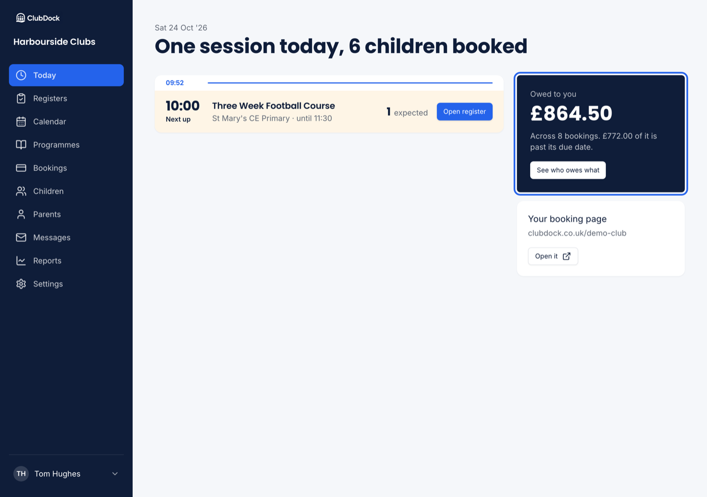 The Today page at 1280px with the Owed to you panel highlighted