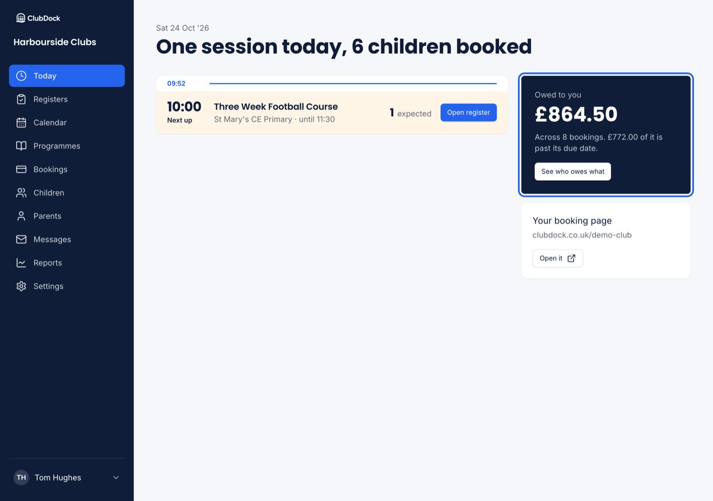 The Today page at 1280px with the Owed to you panel highlighted