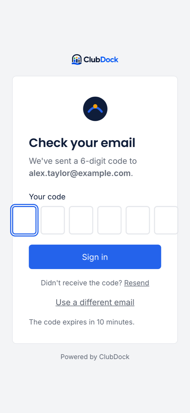 The six boxes for the sign-in code on a phone