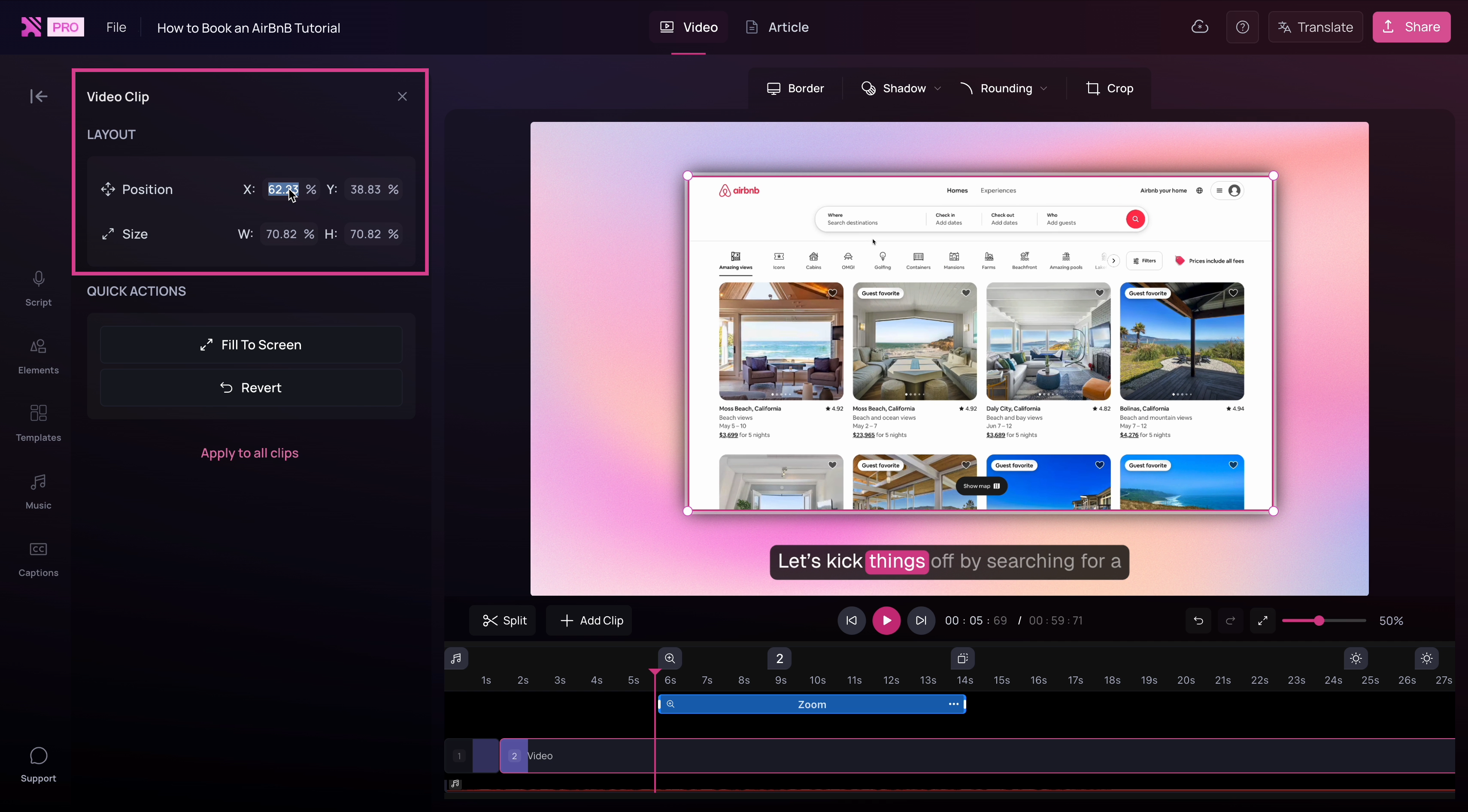 Clip customizer panel
