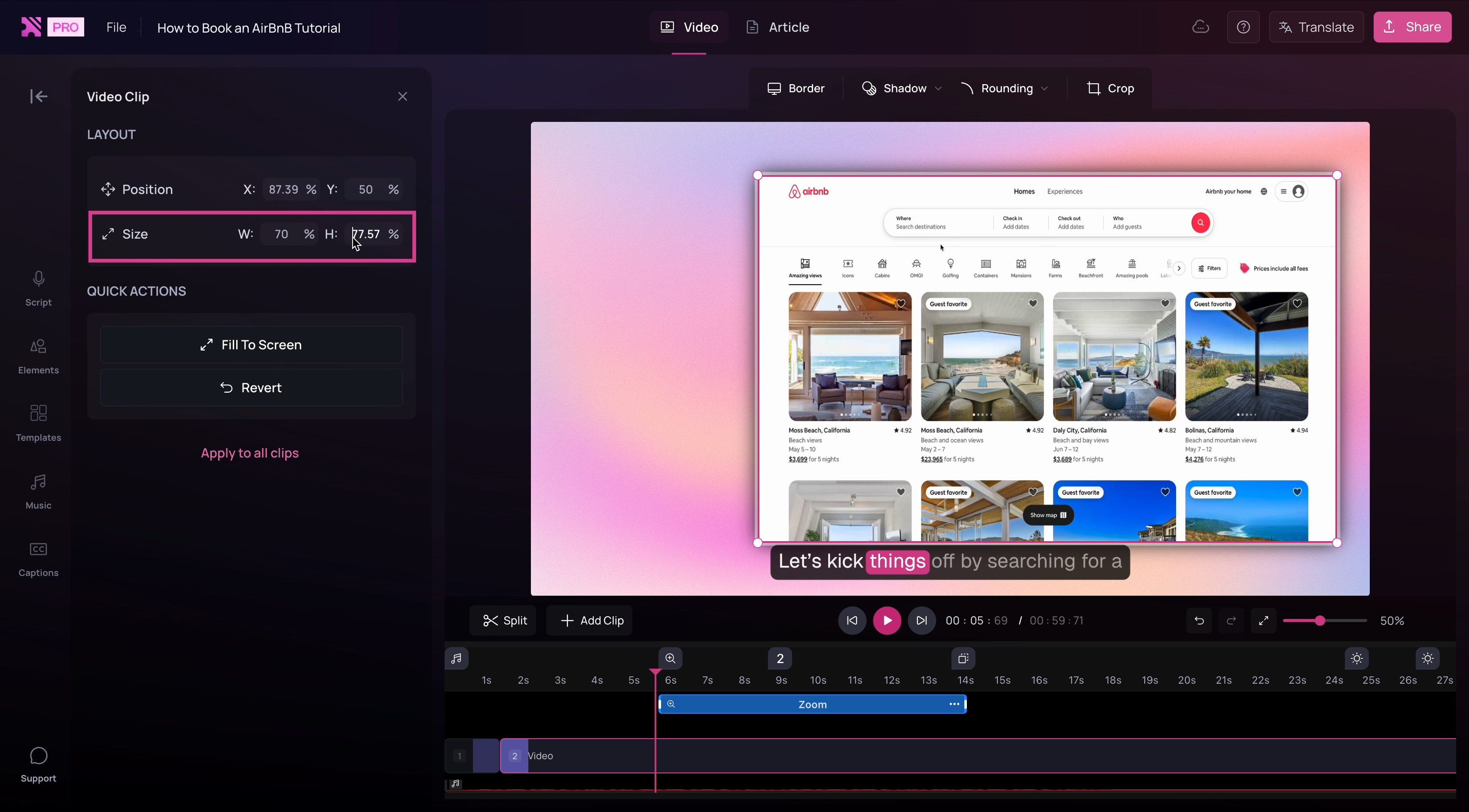 Size percentage fields