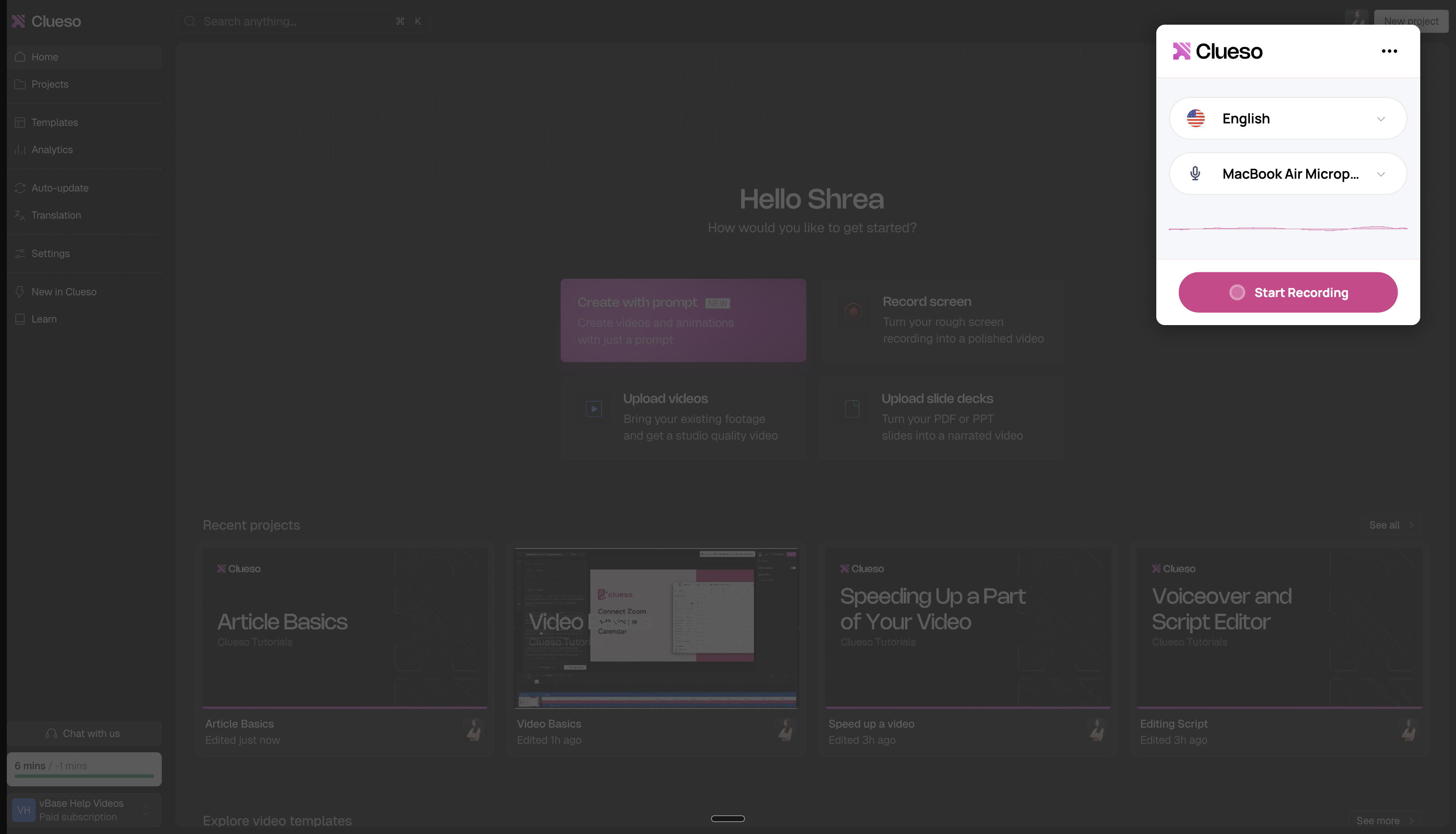Record screen - Clueso Docs