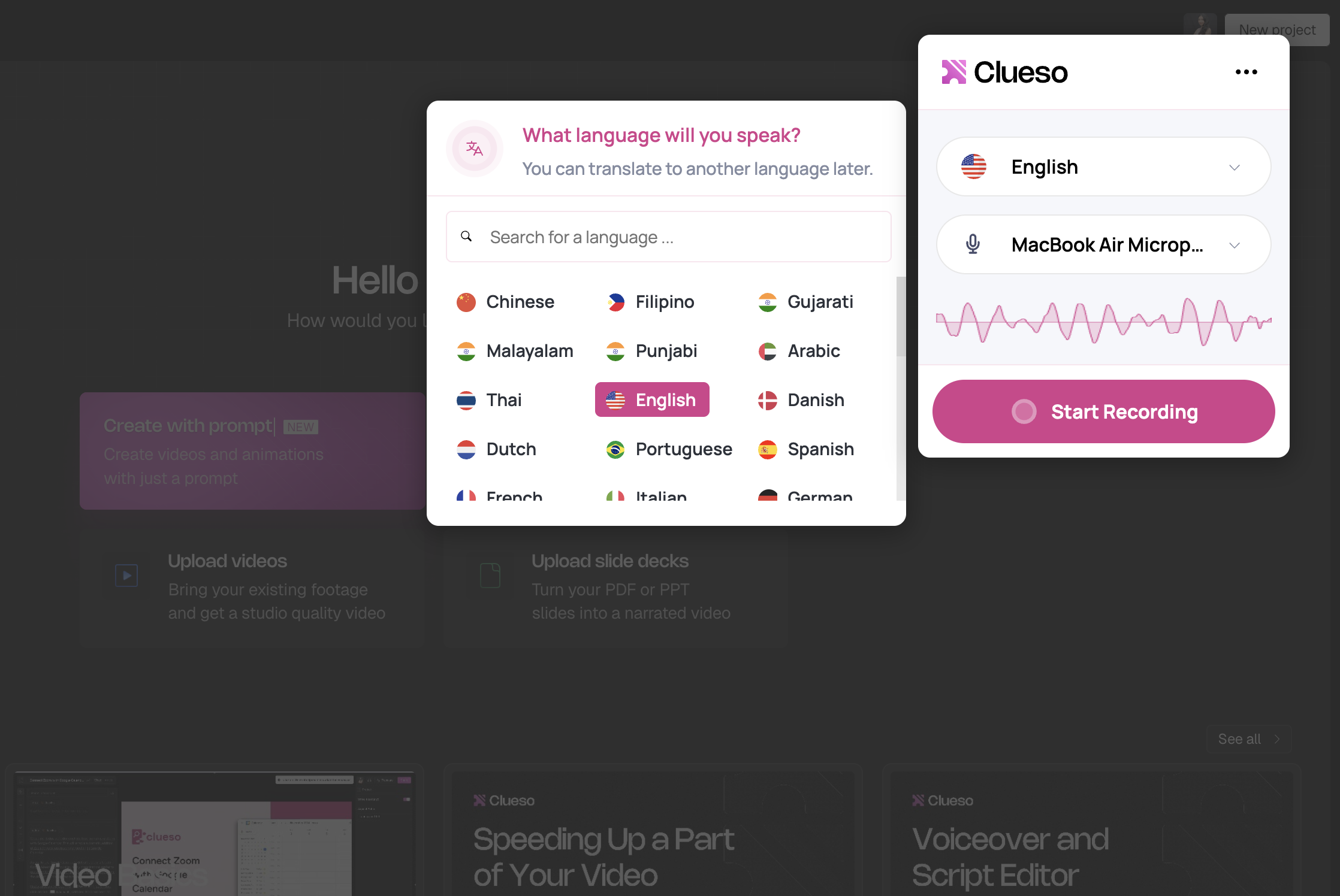 Record screen - Clueso Docs