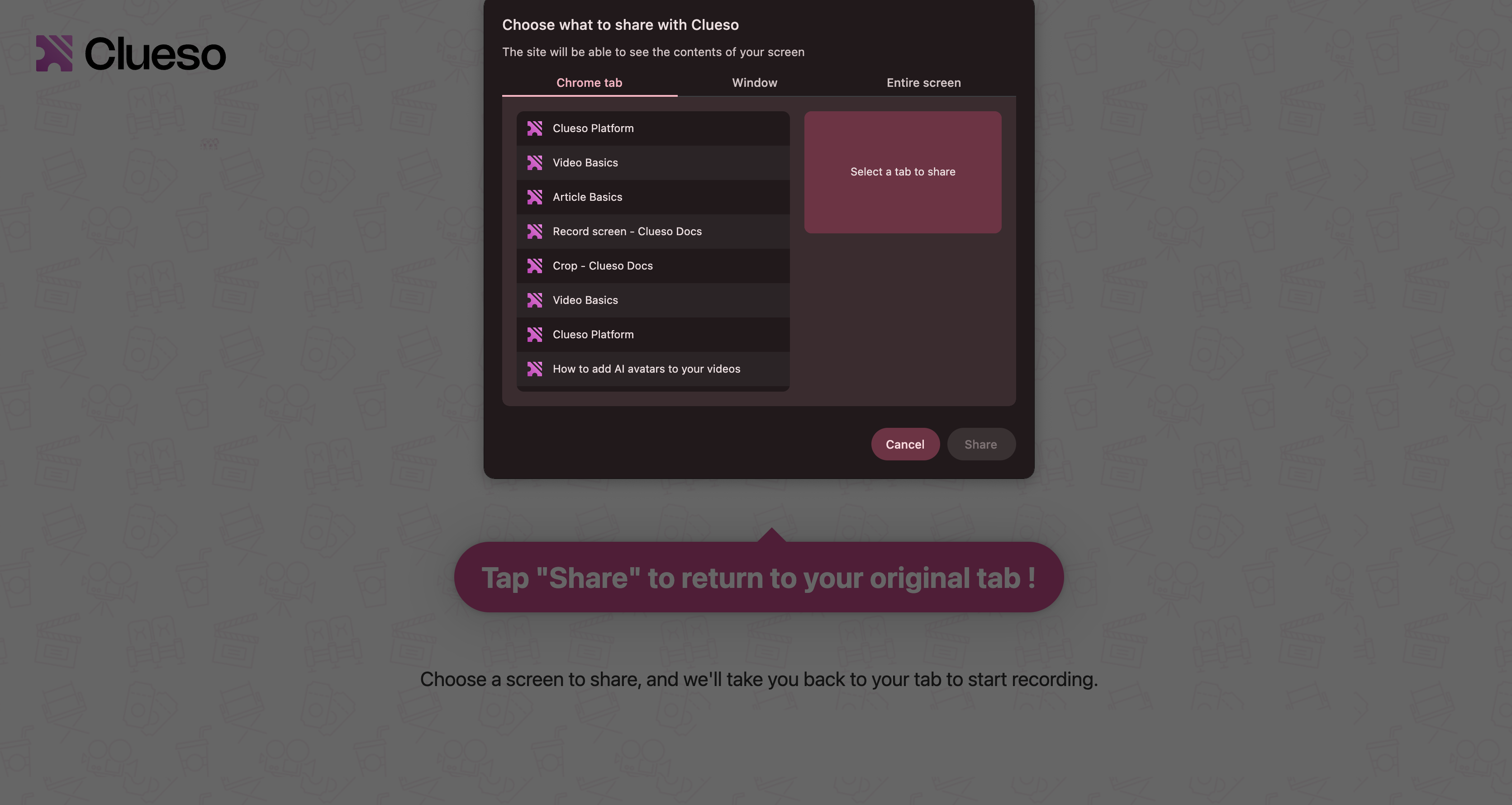 Record screen - Clueso Docs
