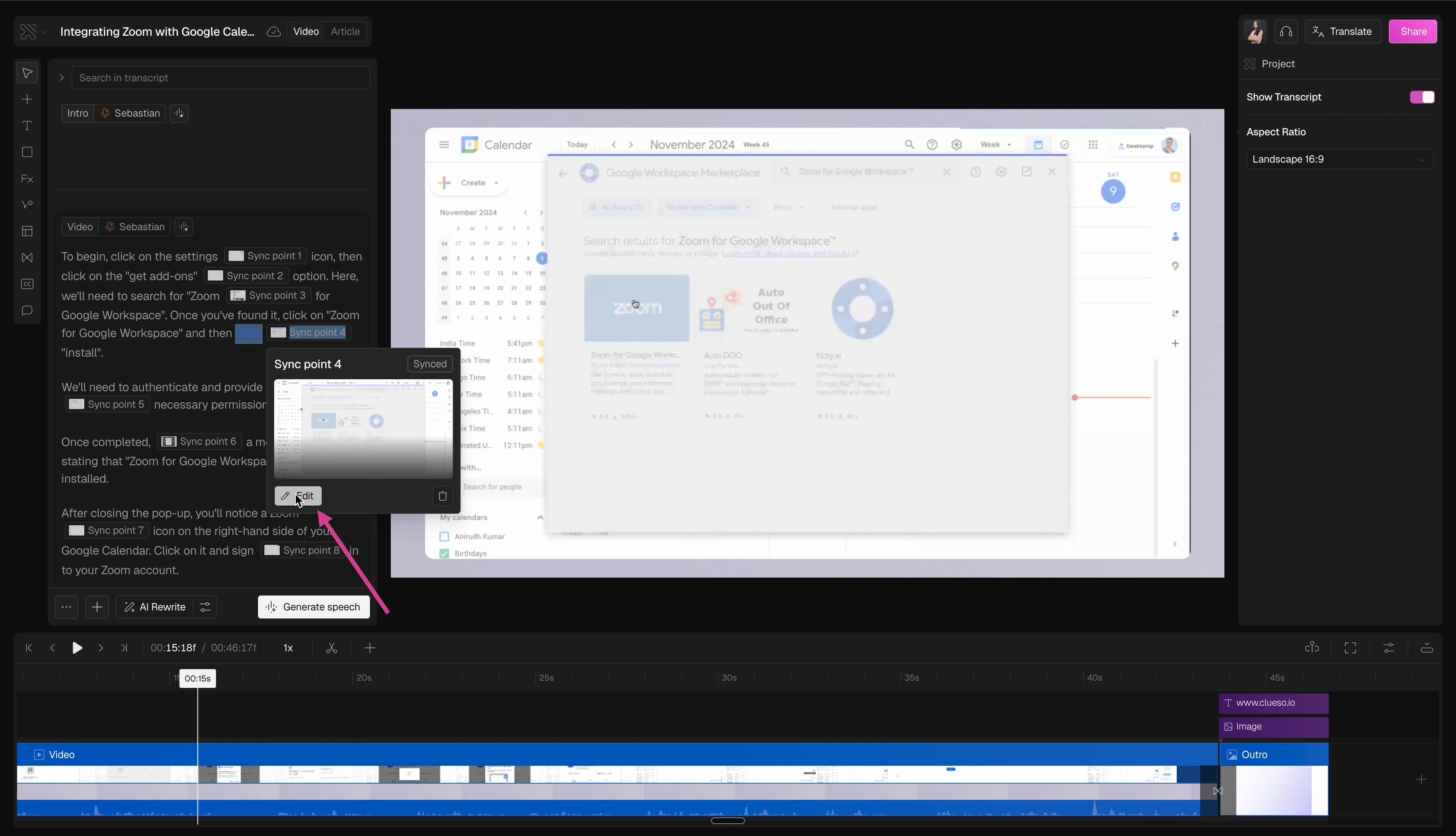 Edit a Sync Point - Clueso Docs