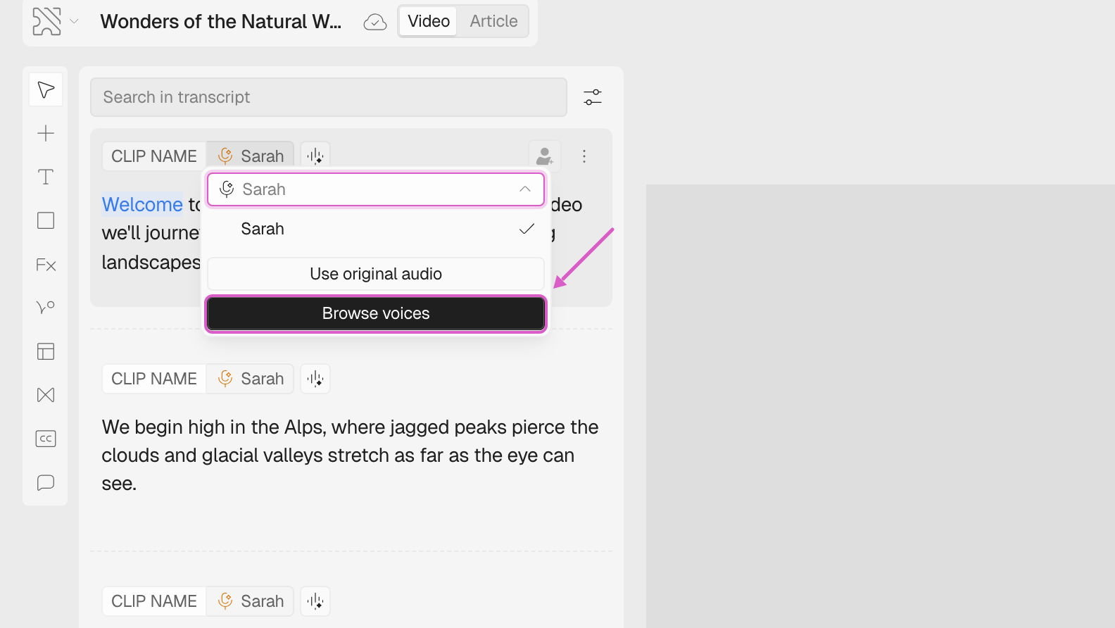 Changing voice - Clueso Docs