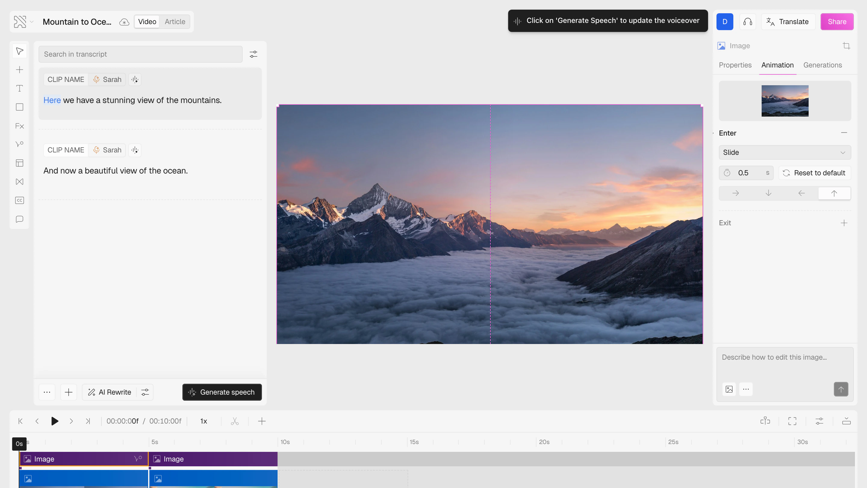 Slide animation controls