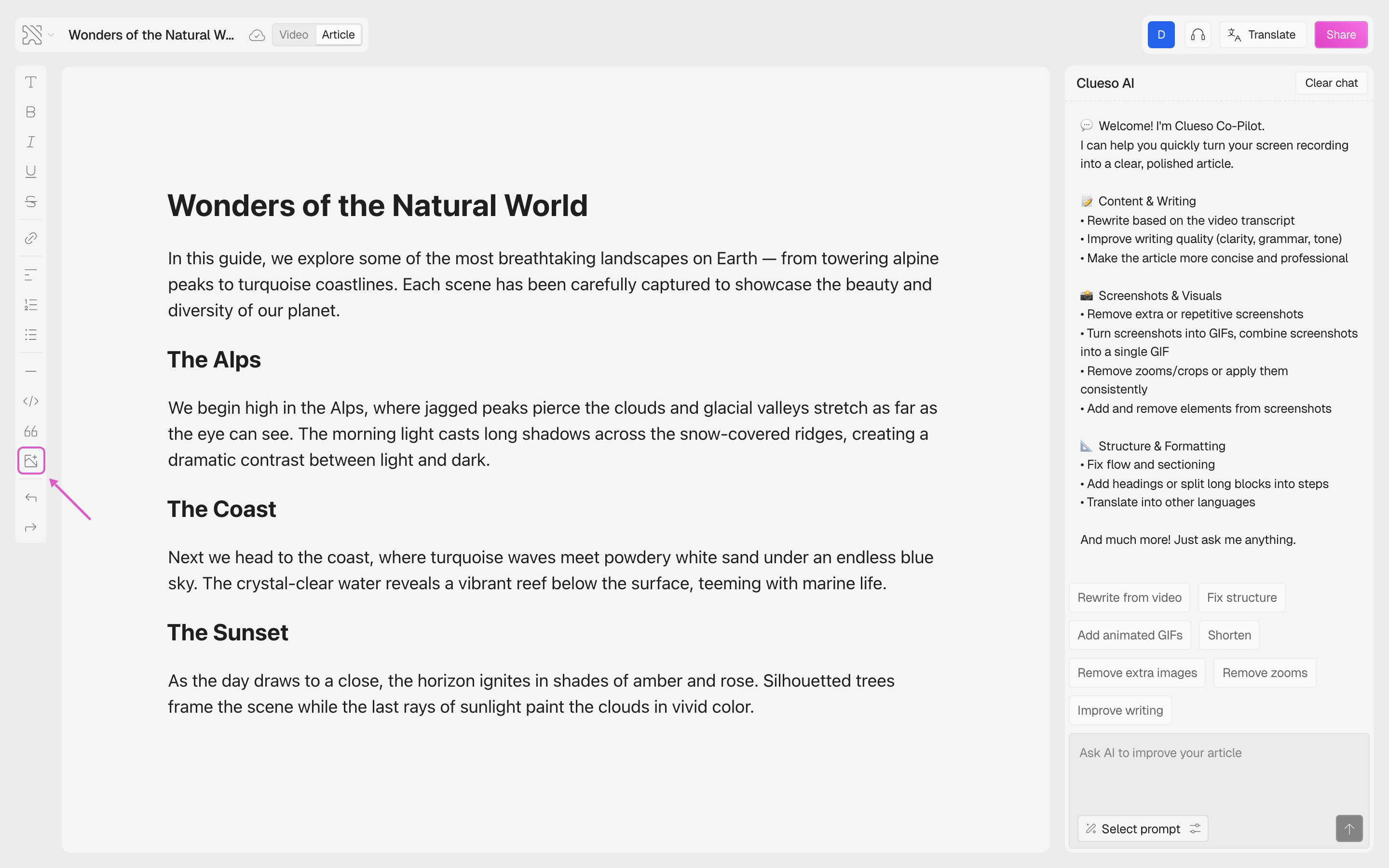 Add screenshots - Clueso Docs
