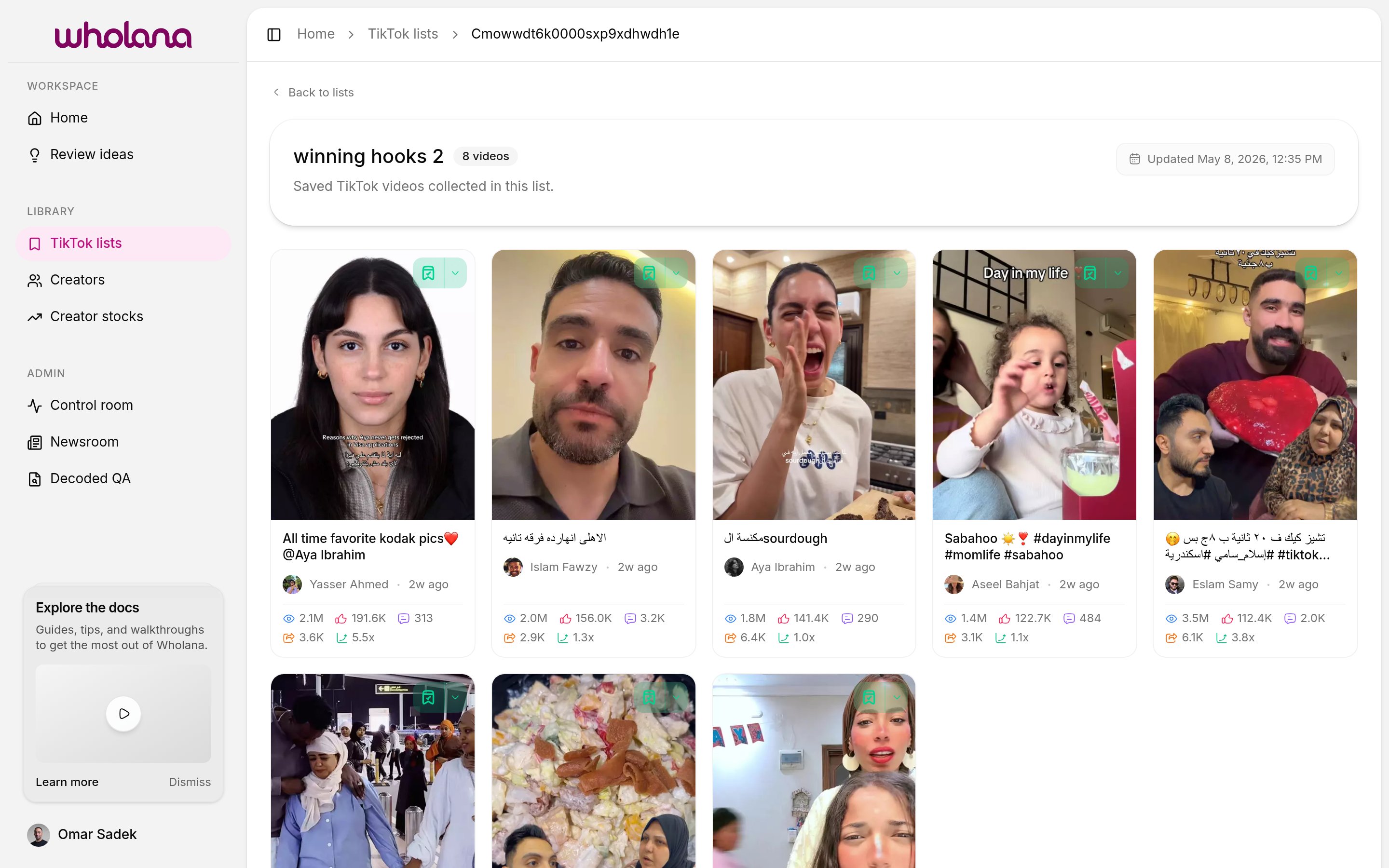 Inside a list — the videos saved to it, in a familiar card grid